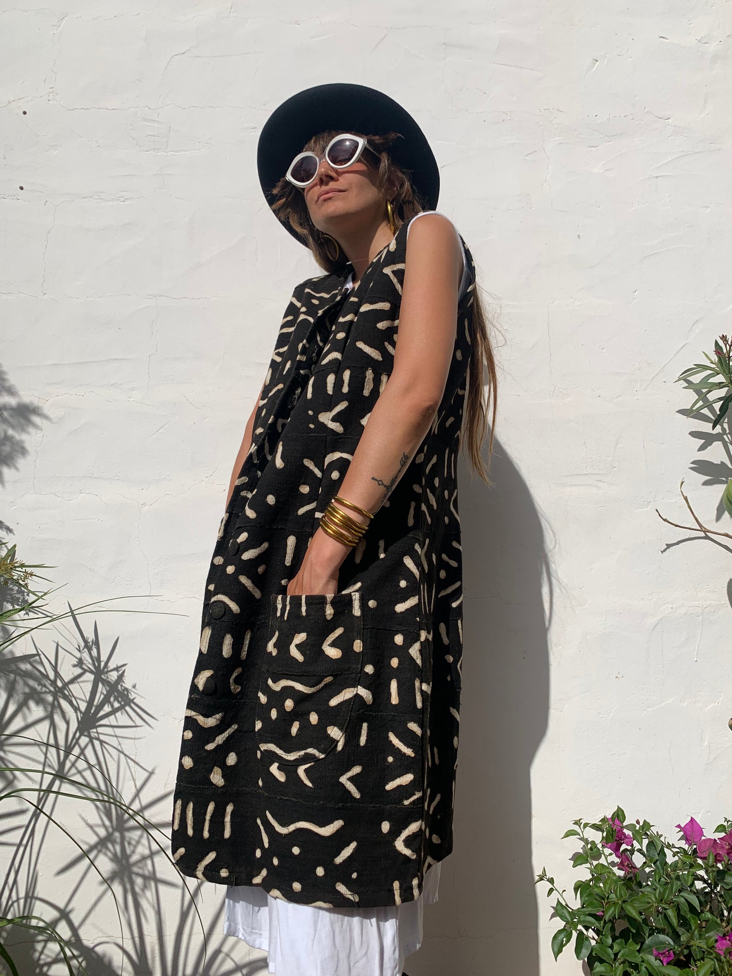 Vintage Mail African mud print waistcoat/dress