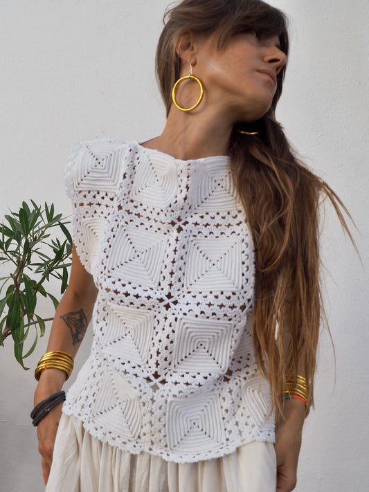 Amazing one off a kind white vintage crochet lace top up-cycled by Vagabond Ibiza