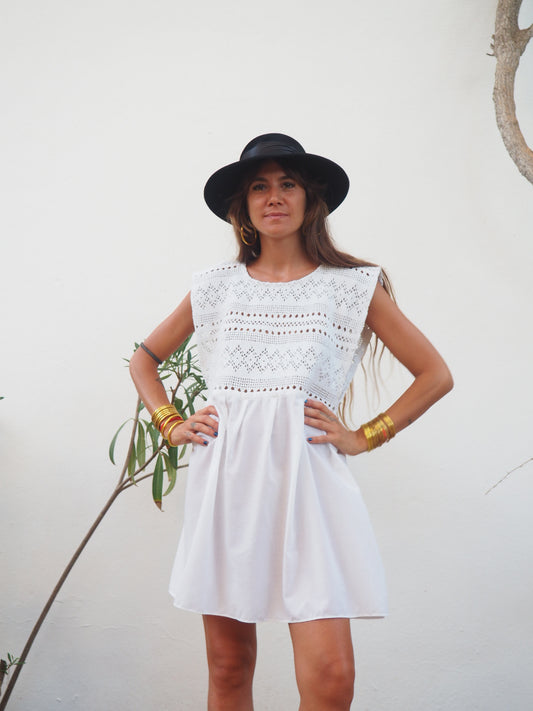 Amazing one off a kind white vintage crochet dress up-cycled by Vagabond Ibiza