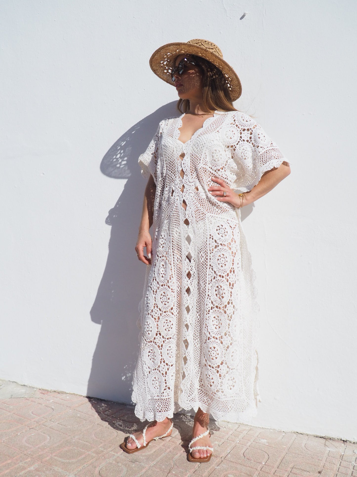 Very cool oversized beach dress hand made crochet up-cycled by Vagabond Ibiza.