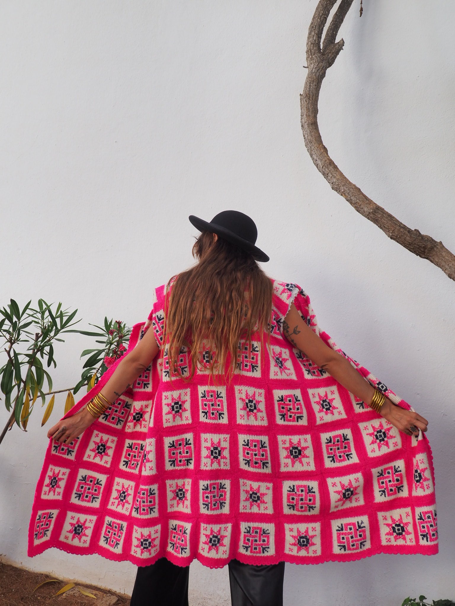 colourful waistcoat, Vintage Crochet Jacket, up cycled jacket , handmade jacket, striped jacket , vintage jacket, 1970s jacket , long waistcoat, slow fashion , sustainable fashion, vintage shop, ibiza vintage shop, ibiza style, bohemian jacket, boho jacket, colourful jacket, festival jacket, hippie style, 70s clothing, original vintage, recycled fashion brand, sustainable fashion brand, slow fashion brand, rainbow fashion, knitted jacket, woven jacket, winter jacket
