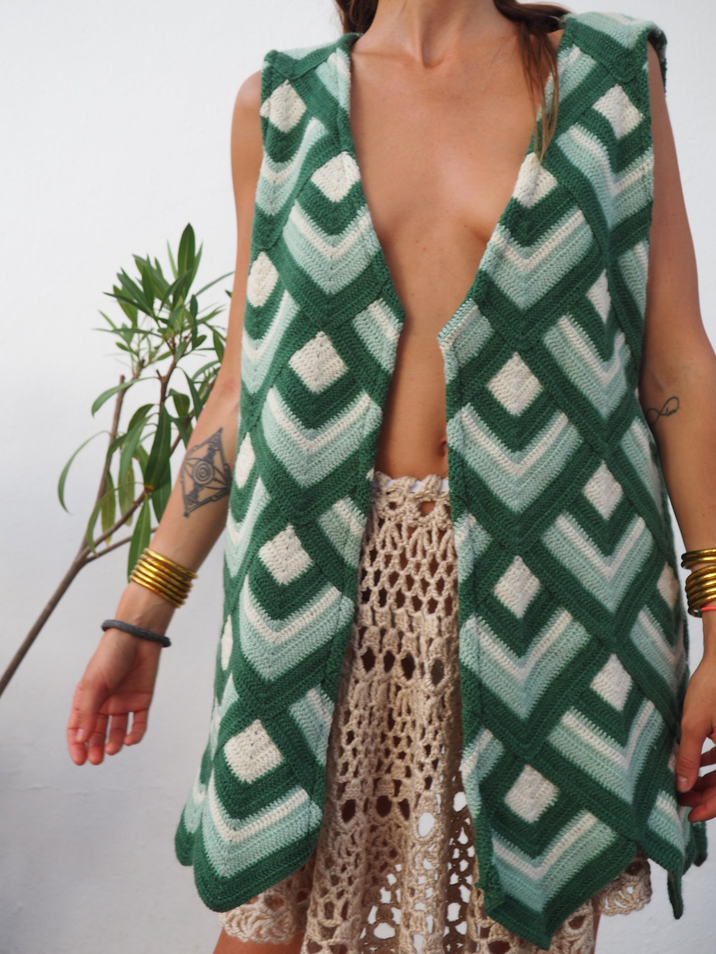 colourful waistcoat, Vintage Crochet Jacket, up cycled jacket , handmade jacket, striped jacket , vintage jacket, 1970s jacket , long waistcoat, slow fashion , sustainable fashion, vintage shop, ibiza vintage shop, ibiza style, bohemian jacket, boho jacket, colourful jacket, festival jacket, hippie style, 70s clothing, original vintage, recycled fashion brand, sustainable fashion brand, slow fashion brand, rainbow fashion, knitted jacket, woven jacket, winter jacket,  granny crochet, granny squares