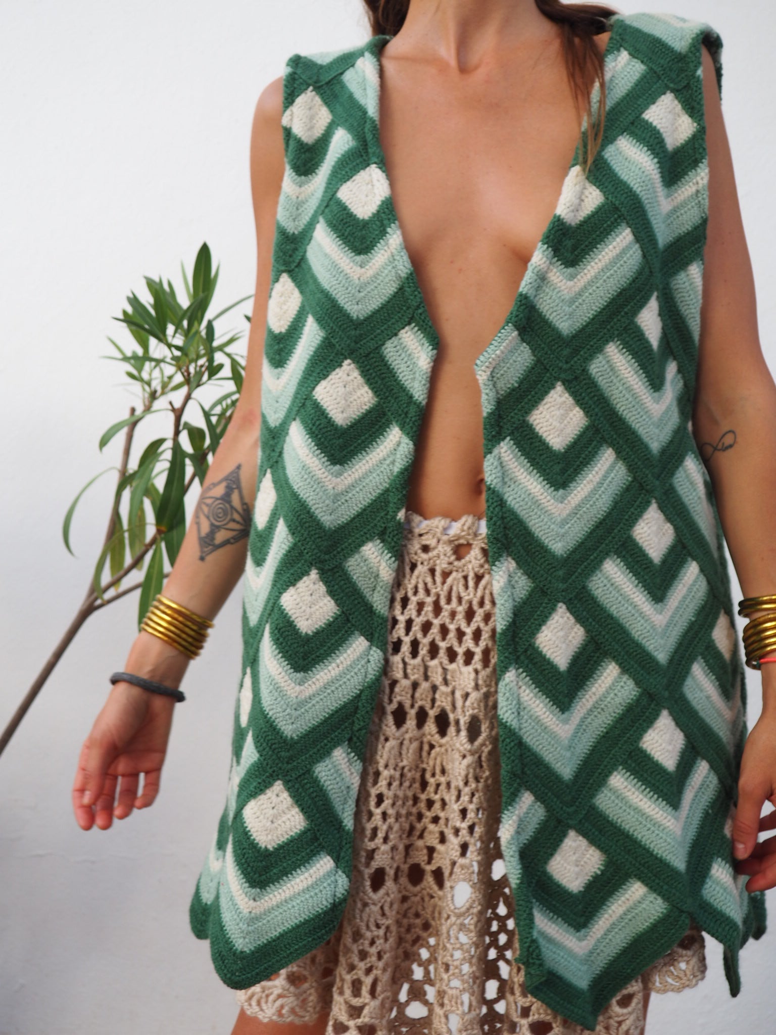colourful waistcoat, Vintage Crochet Jacket, up cycled jacket , handmade jacket, striped jacket , vintage jacket, 1970s jacket , long waistcoat, slow fashion , sustainable fashion, vintage shop, ibiza vintage shop, ibiza style, bohemian jacket, boho jacket, colourful jacket, festival jacket, hippie style, 70s clothing, original vintage, recycled fashion brand, sustainable fashion brand, slow fashion brand, rainbow fashion, knitted jacket, woven jacket, winter jacket,  granny crochet, granny squares