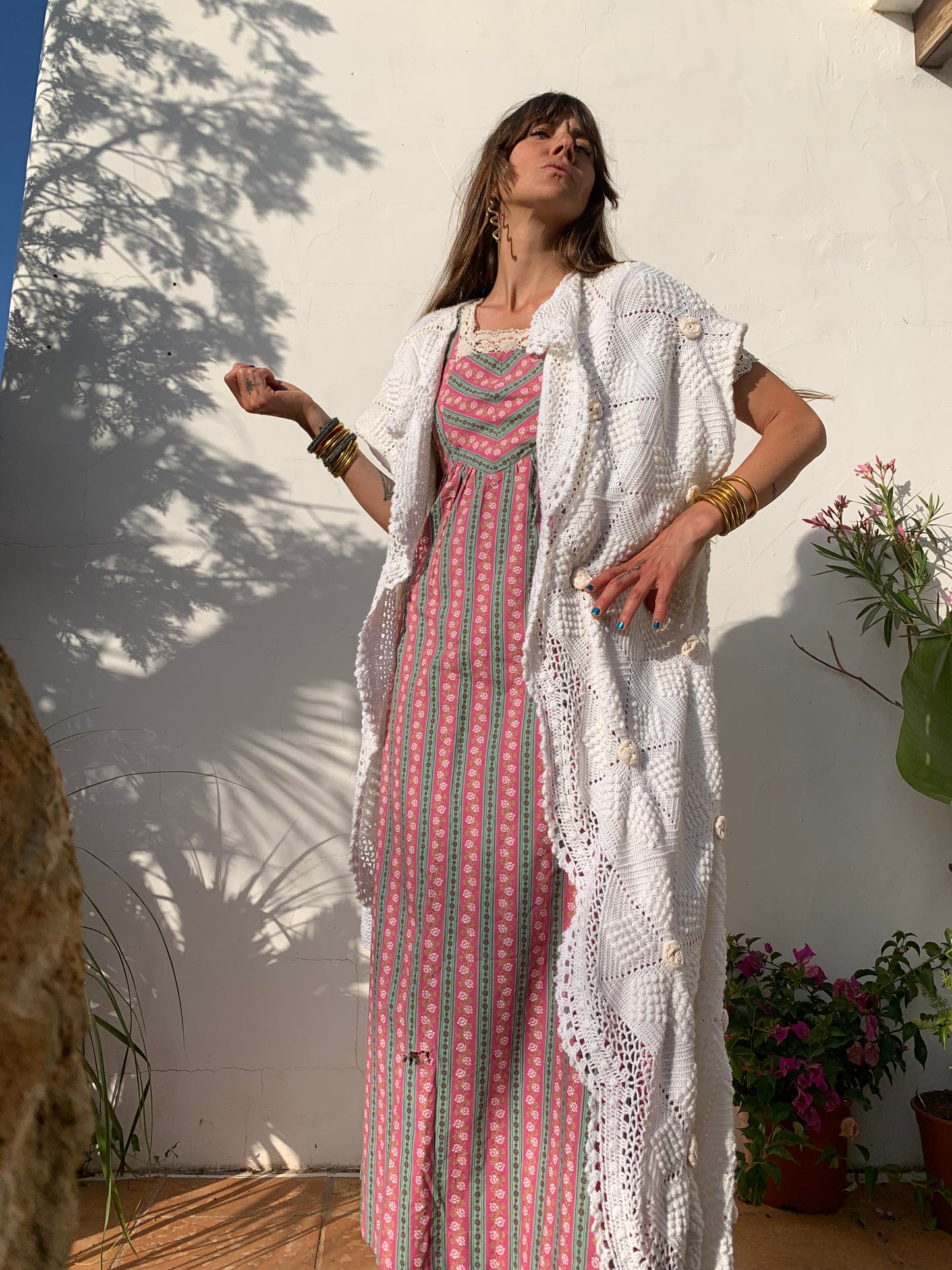 Vintage white French crochet up-cycled jacket by Vagabond Ibiza