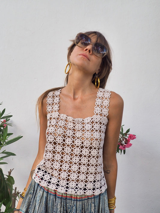 Amazing one off a kind cream vintage crochet lace top up-cycled by Vagabond Ibiza