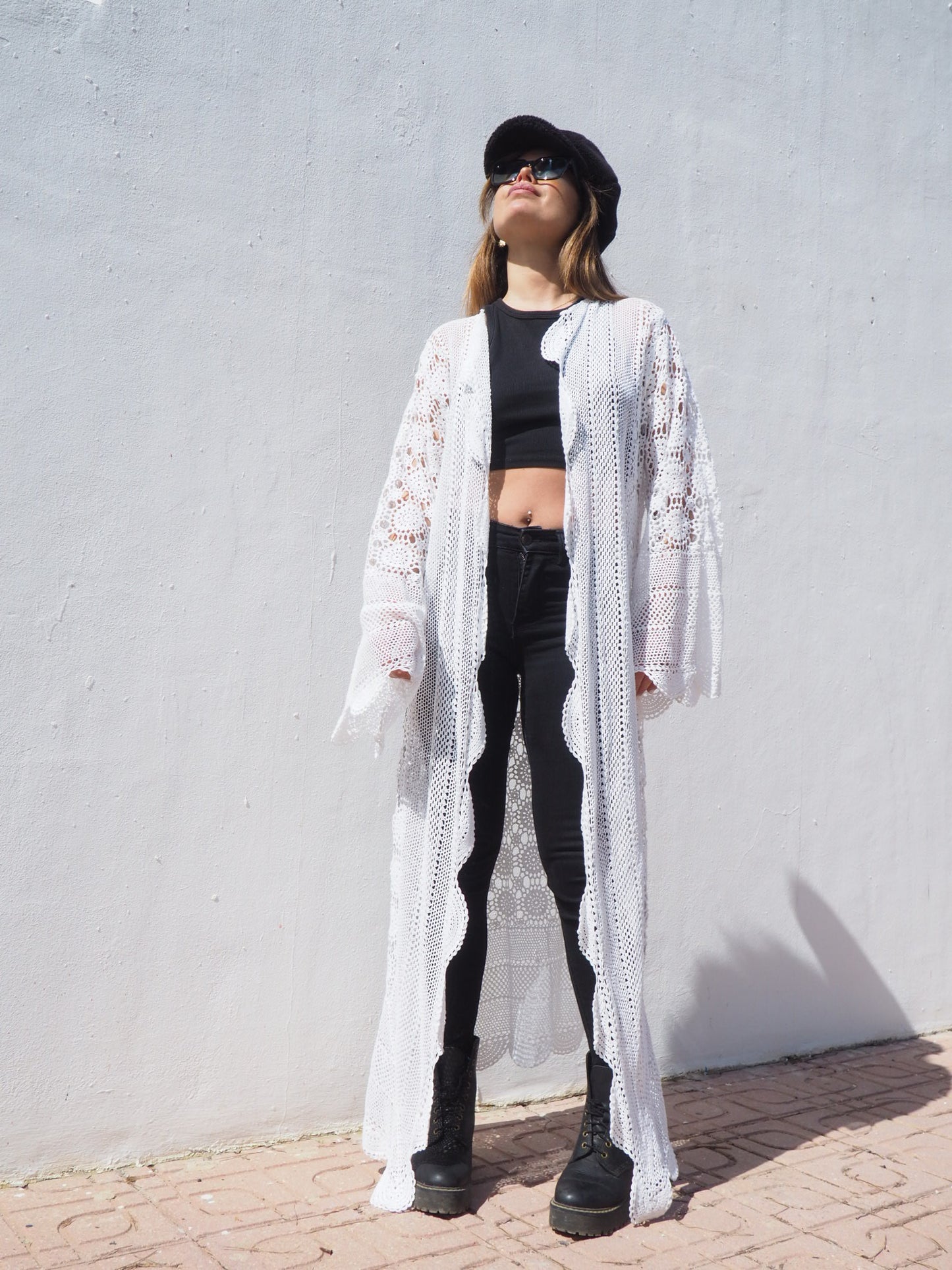 Vintage handmade cotton crochet jacket up-cycled by vagabond ibiza