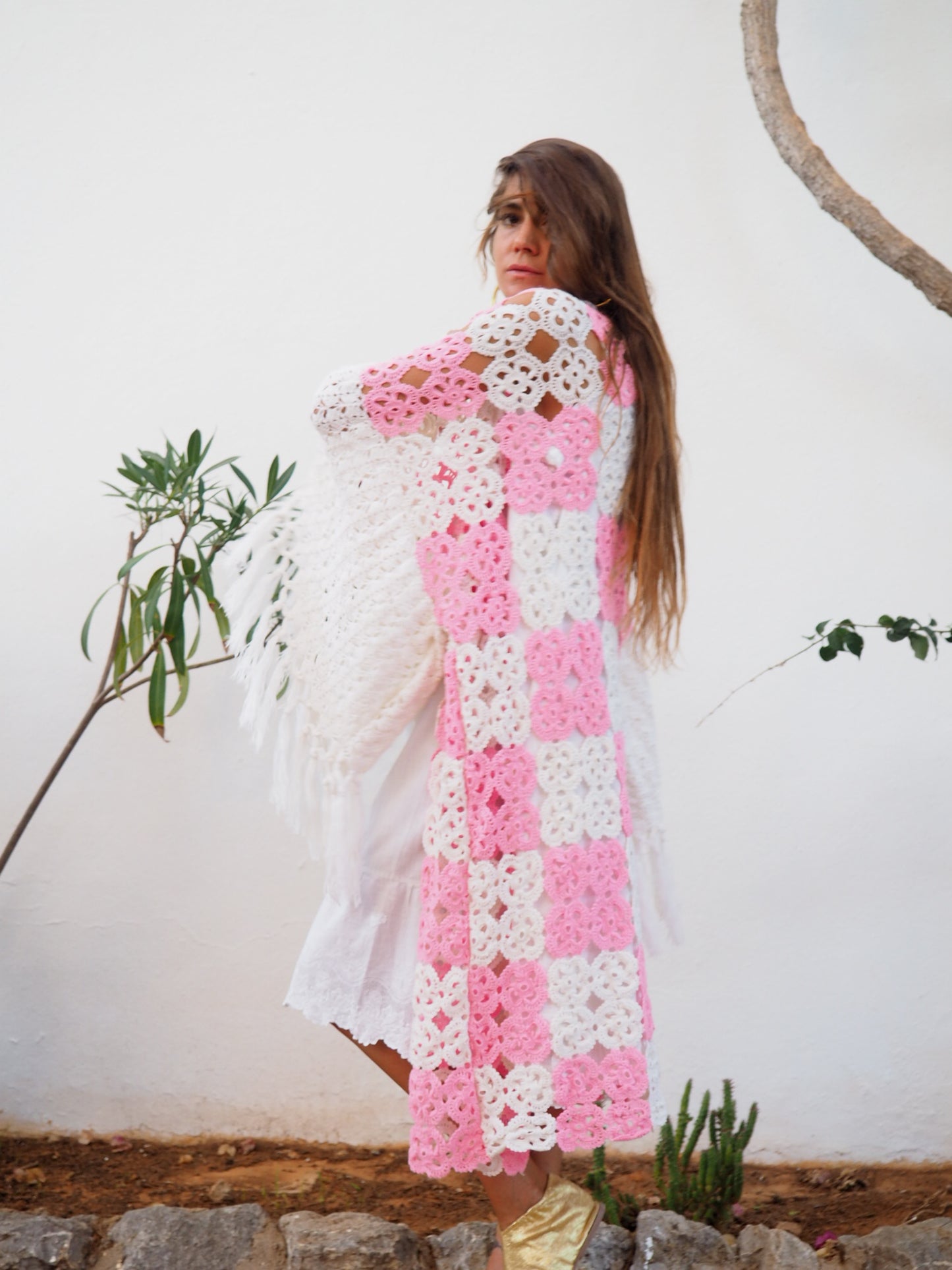 Amazing one of a kind up-cycled crochet kimono by Vagabond Ibiza