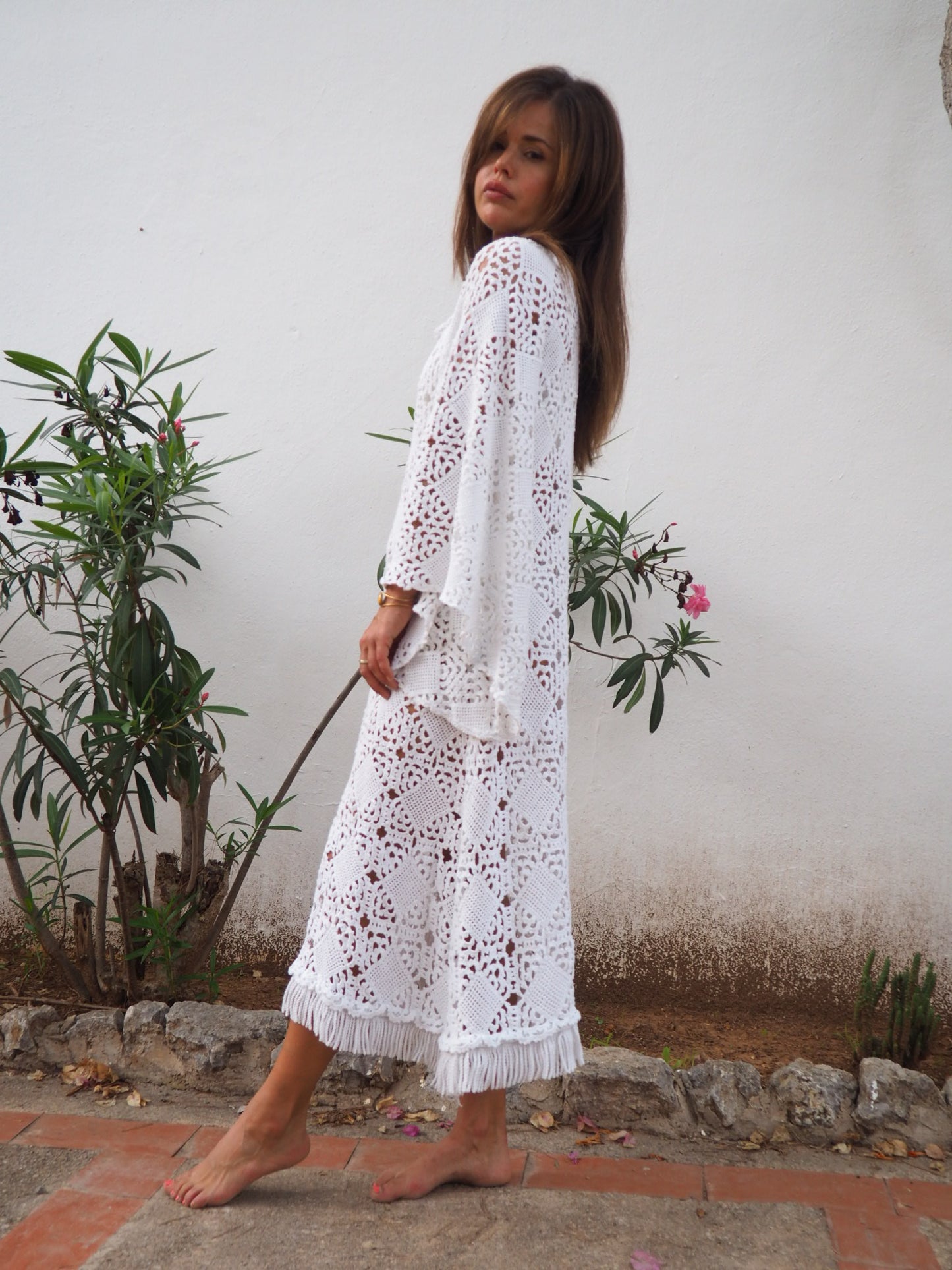 Vintage white 1960’s handmade detailed crochet lace dress up-cycled by Vagabond Ibiza