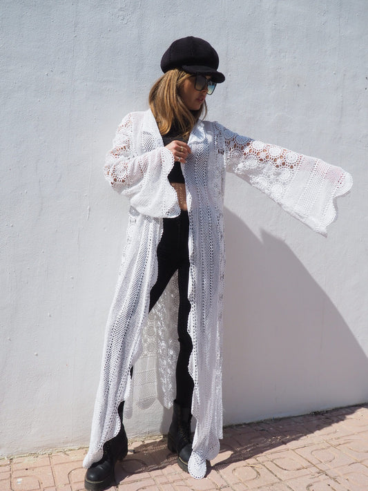 Vintage handmade cotton crochet jacket up-cycled by vagabond ibiza