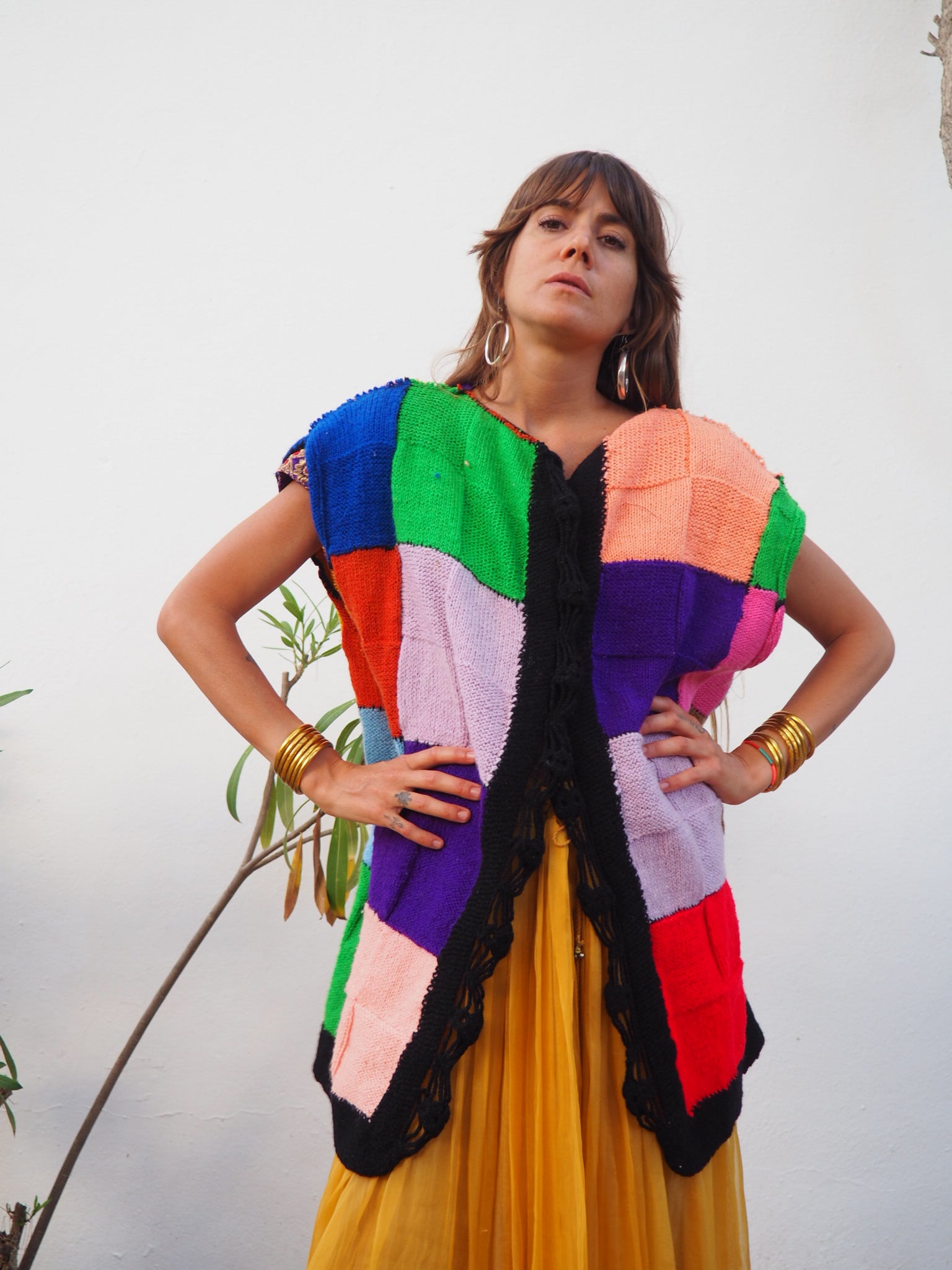 colourful waistcoat, Vintage Crochet Jacket, up cycled jacket , handmade jacket, striped jacket , vintage jacket, 1970s jacket , long waistcoat, slow fashion , sustainable fashion, vintage shop, ibiza vintage shop, ibiza style, bohemian jacket, boho jacket, colourful jacket, festival jacket, hippie style, 70s clothing, original vintage, recycled fashion brand, sustainable fashion brand, slow fashion brand, rainbow fashion, knitted jacket, woven jacket, winter jacket