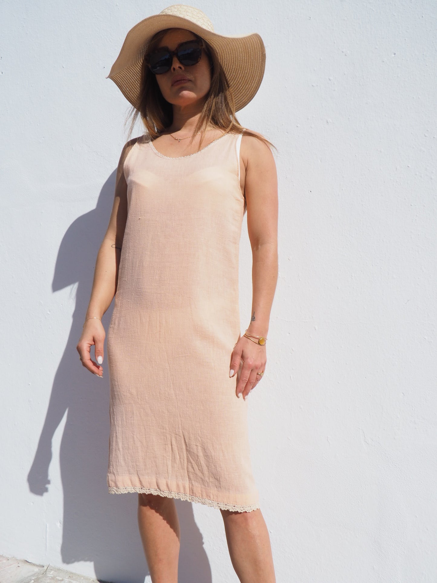 Vintage cotton slip dress in pale pink
