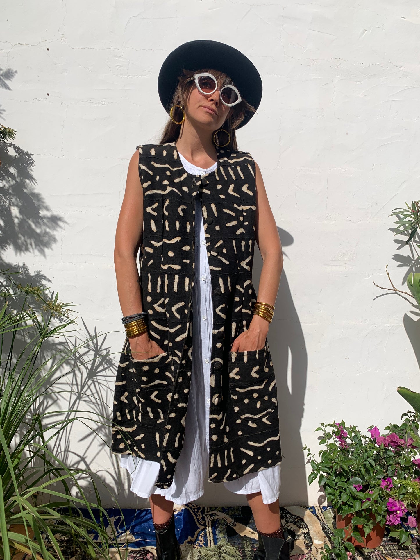 Vintage Mail African mud print waistcoat/dress