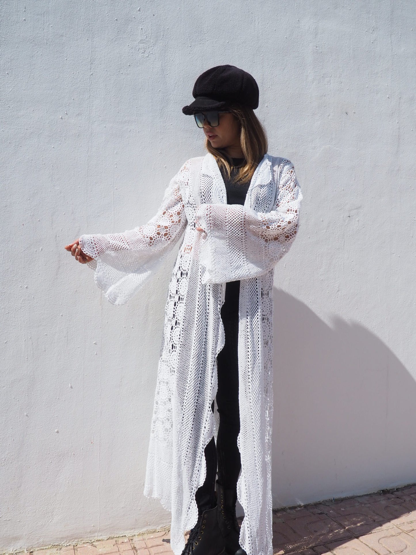 Vintage 1970’s French white crochet lace up-cycled jacket by Vagabond Ibiza