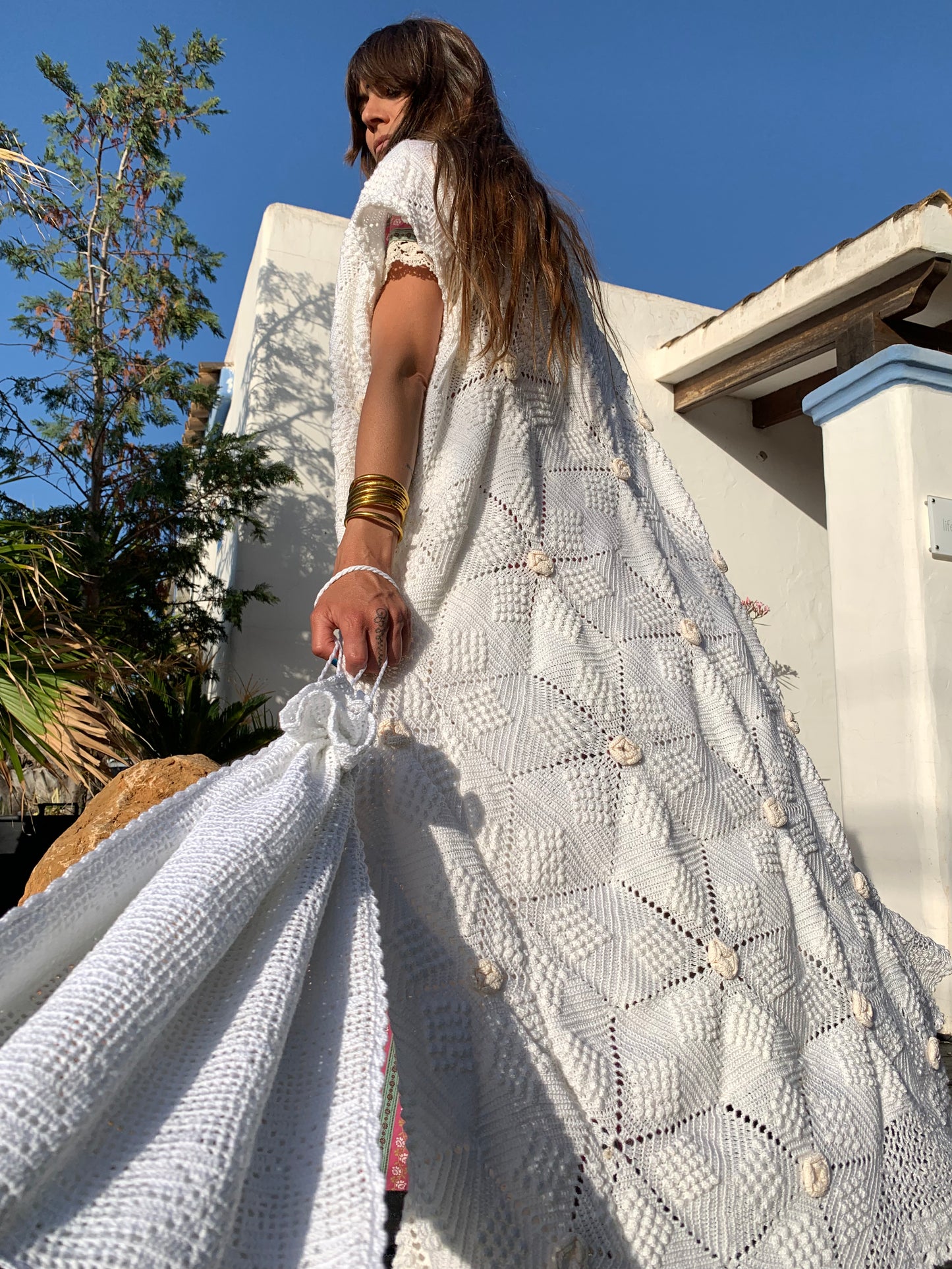 Vintage white French crochet up-cycled jacket by Vagabond Ibiza