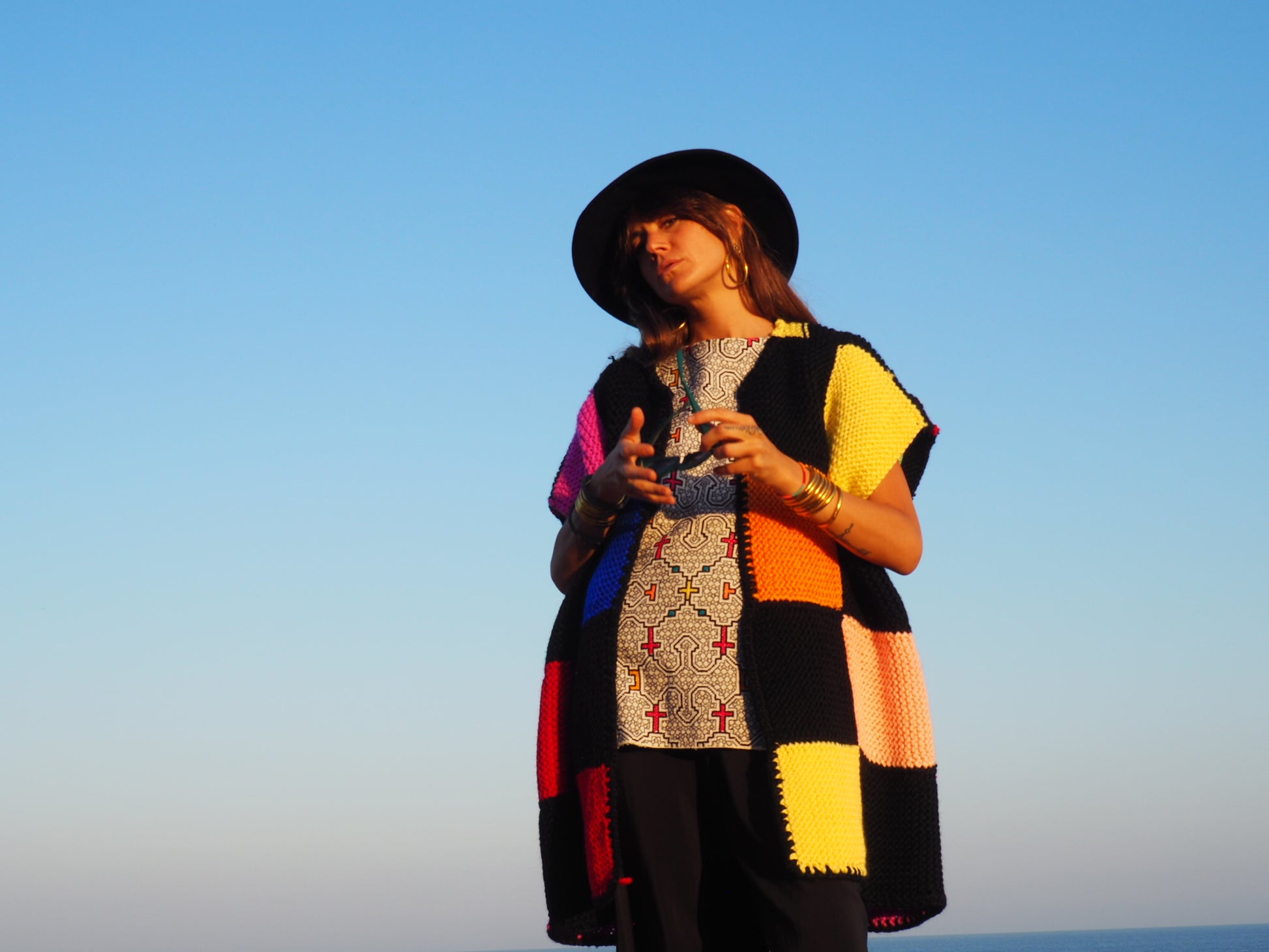 colourful chunky wool knitted waistcoat