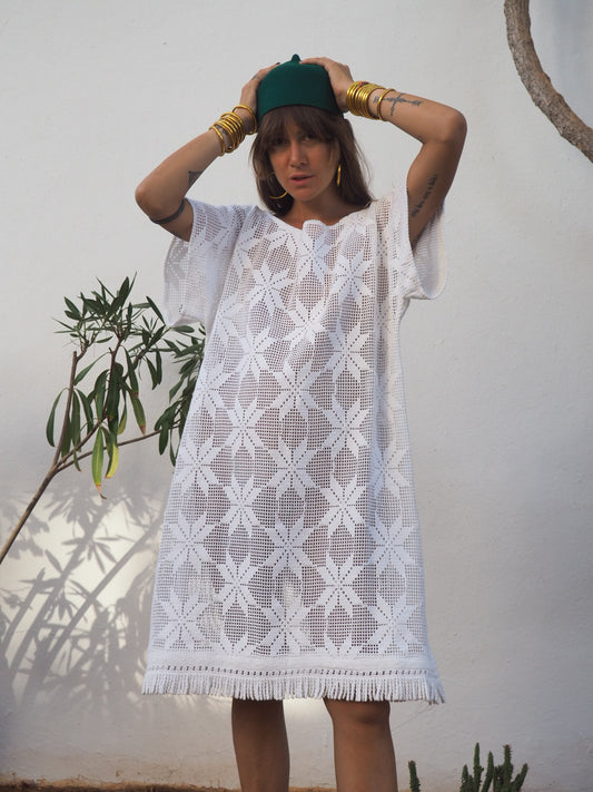 Amazing one off a kind white vintage crochet dress up-cycled by Vagabond Ibiza