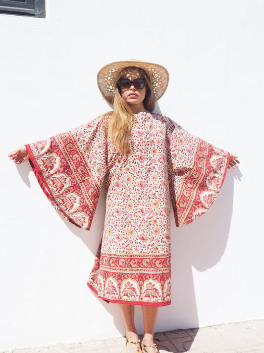 Vintage cotton block printed textiles boho dress up-cycled by Vagabond Ibiza