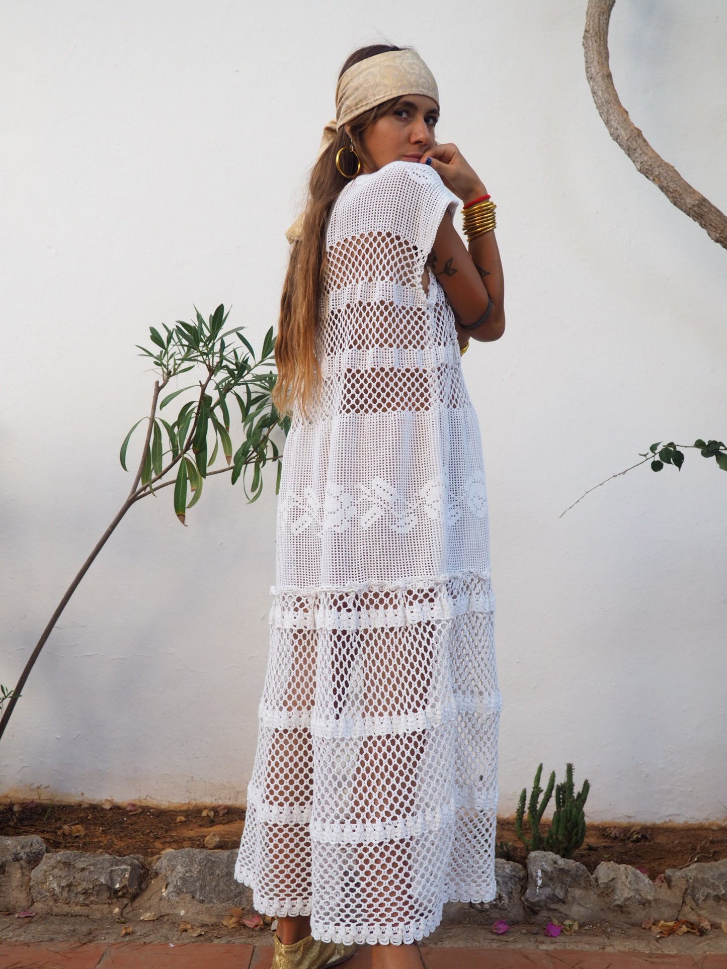 Amazing one off a kind white vintage crochet dress up-cycled by Vagabond Ibiza