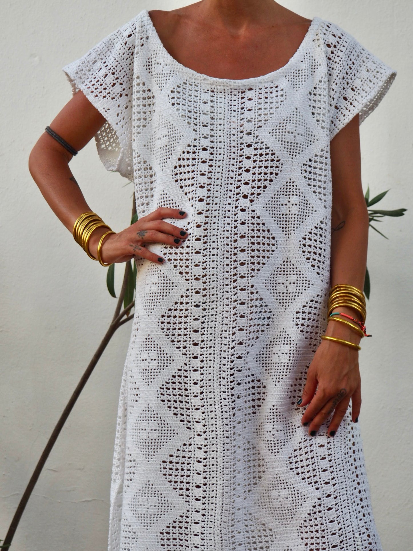 Amazing one off a kind white vintage crochet dress up-cycled by Vagabond Ibiza