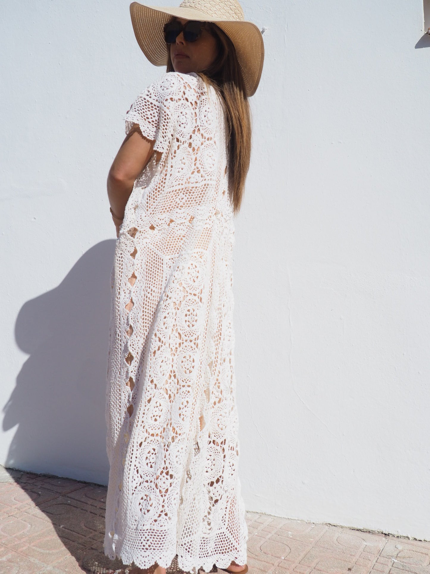 Very cool vintage crochet oversized long waistcoat handmade cotton crochet up-cycled by Vagabond Ibiza