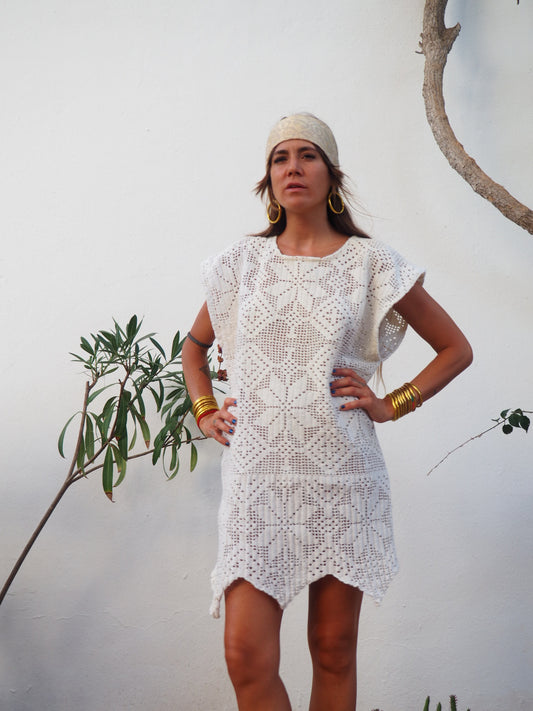 Amazing one off a kind white vintage crochet dress up-cycled by Vagabond Ibiza
