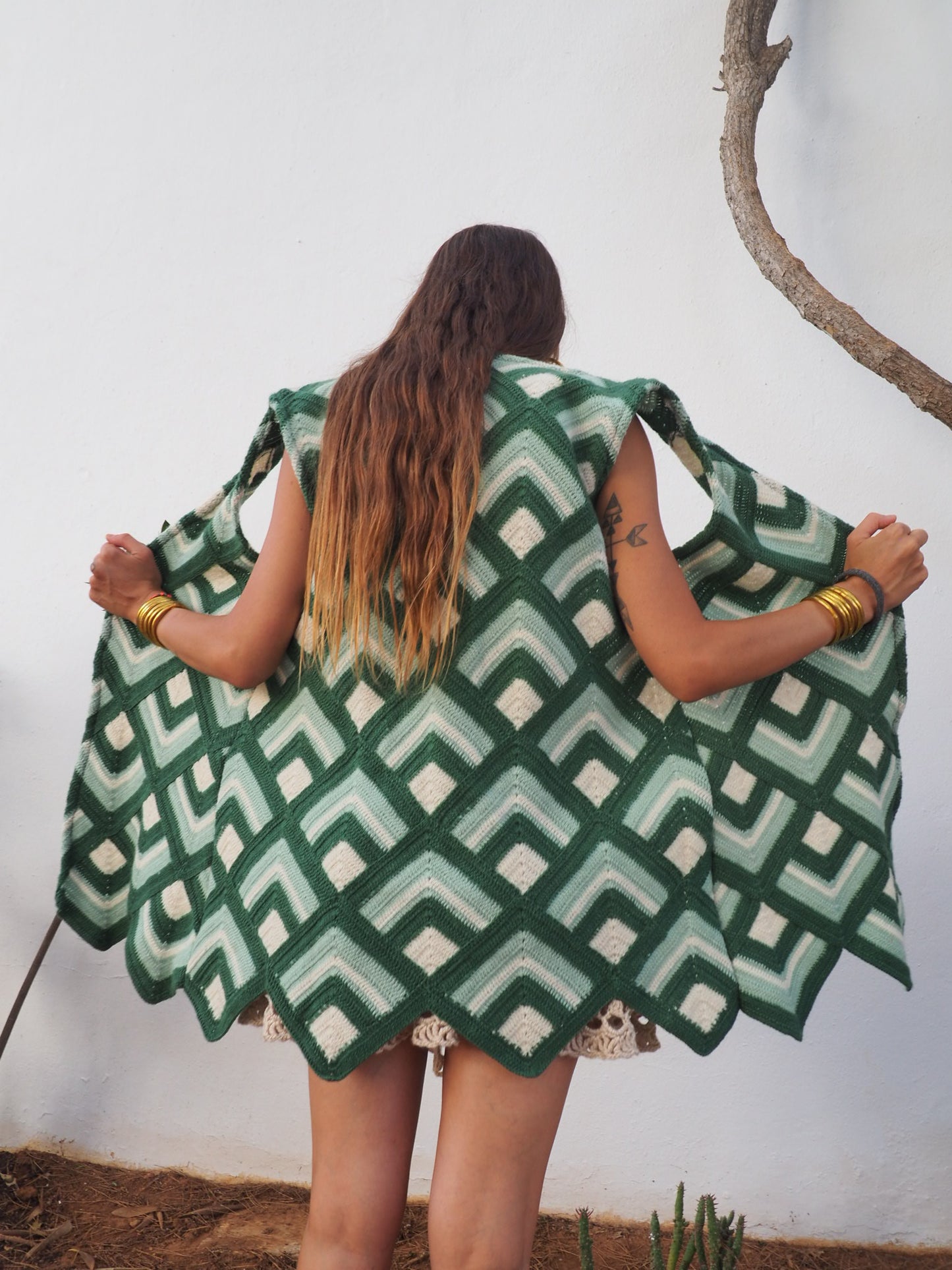 Vintage wool handmade crochet waistcoat up-cycled by Vagabond Ibiza