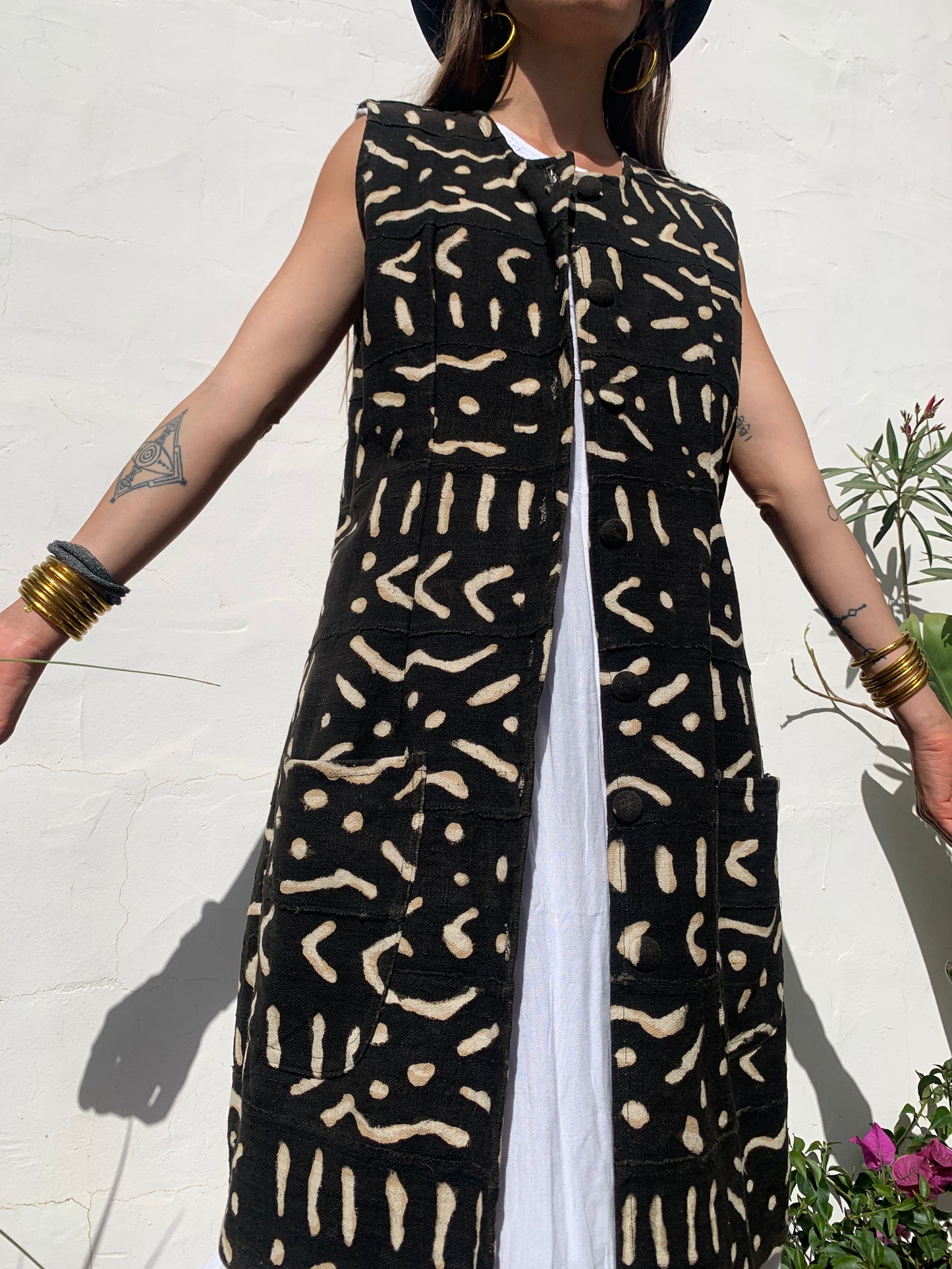 Vintage Mail African mud print waistcoat/dress