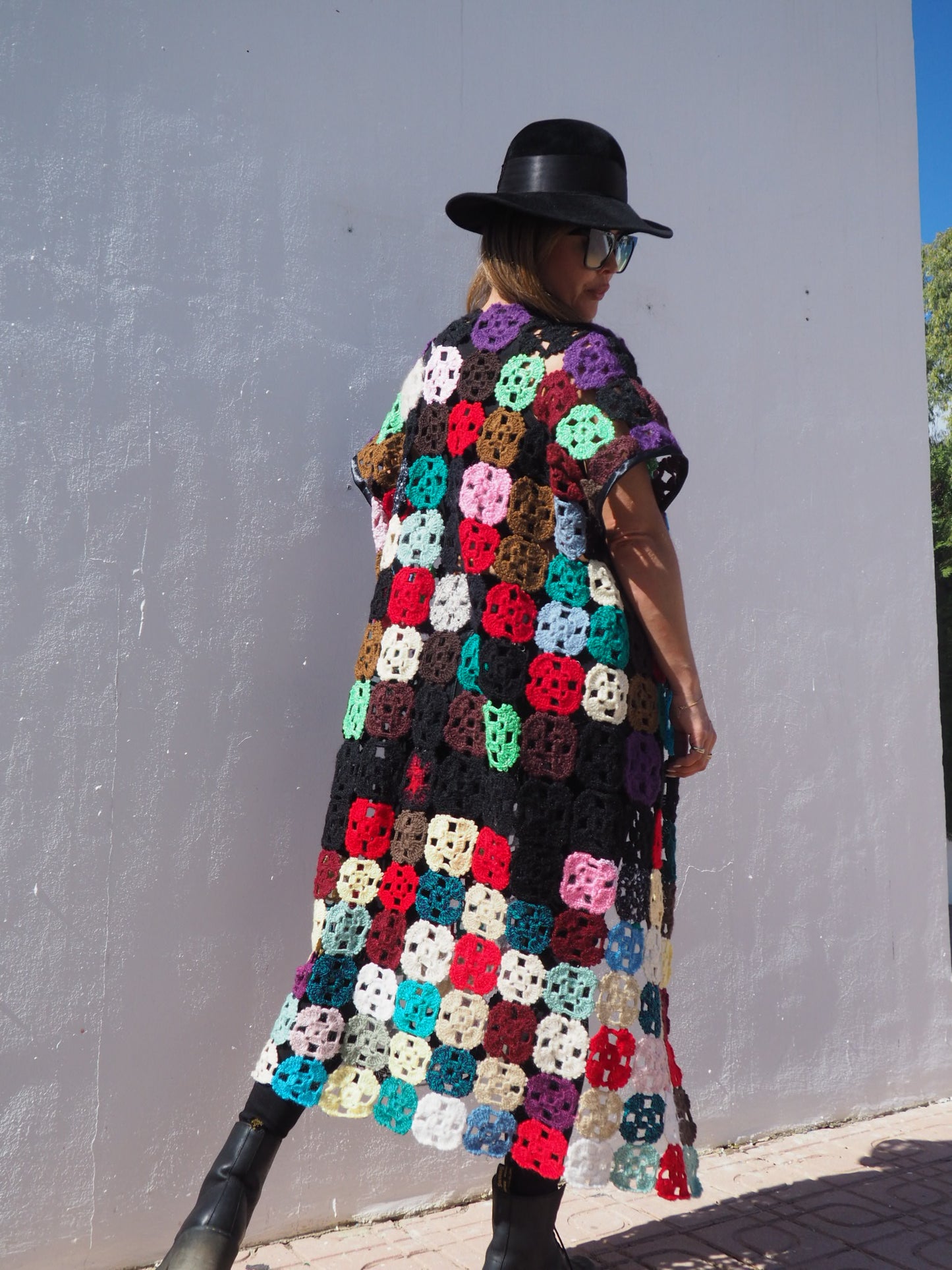 Vintage 1970’s handmade colourful crochet jacket up-cycled by Vagabond Ibiza