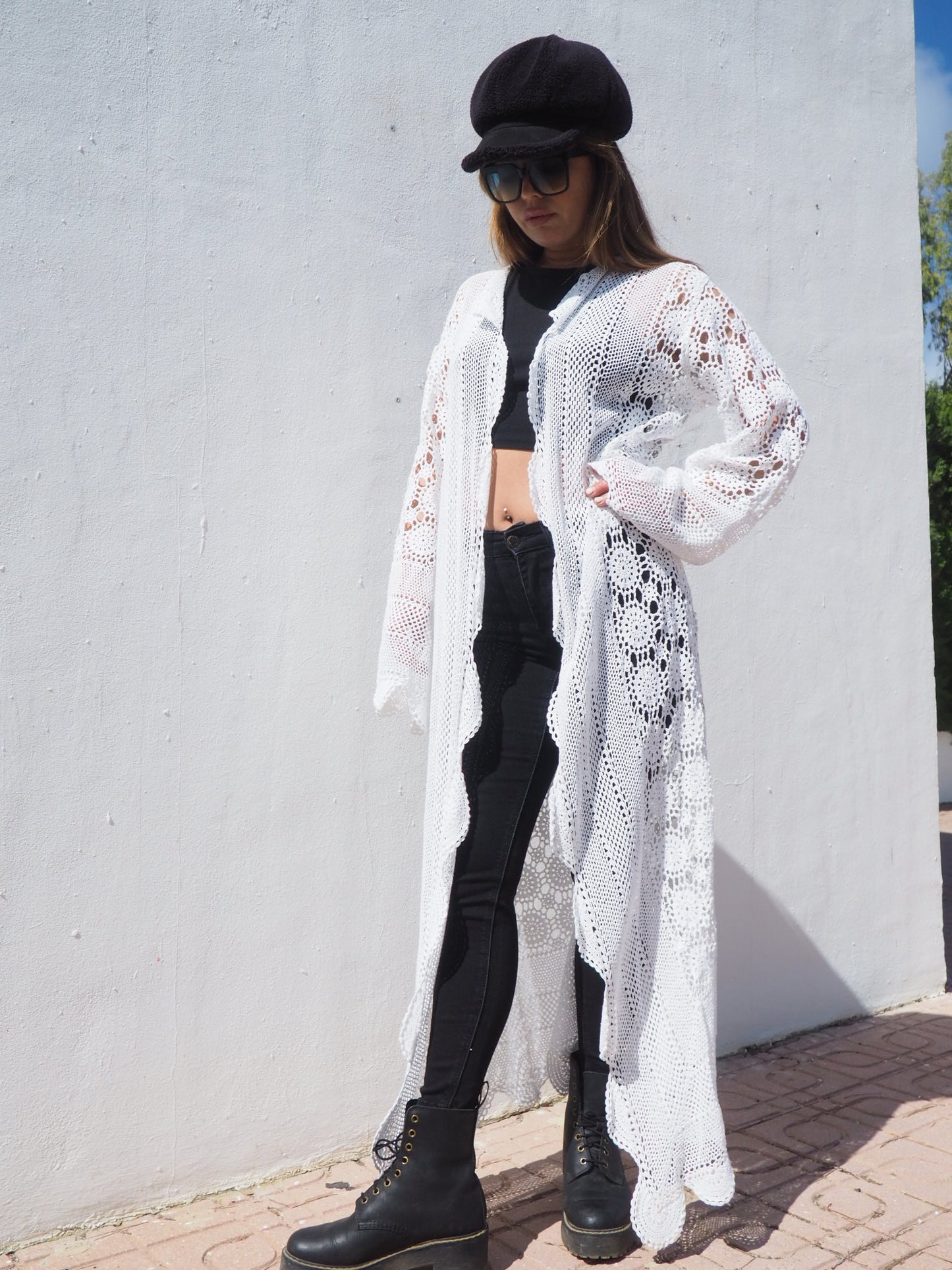 Vintage 1970’s French white crochet lace up-cycled jacket by Vagabond Ibiza
