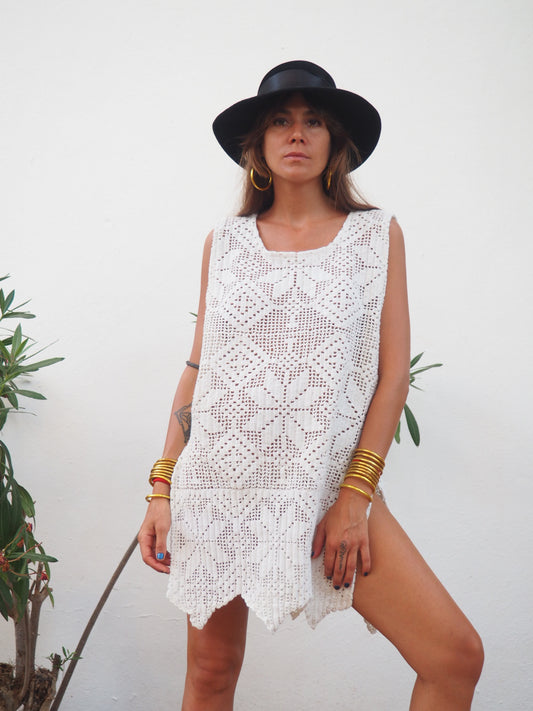 Amazing one off a kind white vintage crochet dress up-cycled by Vagabond Ibiza