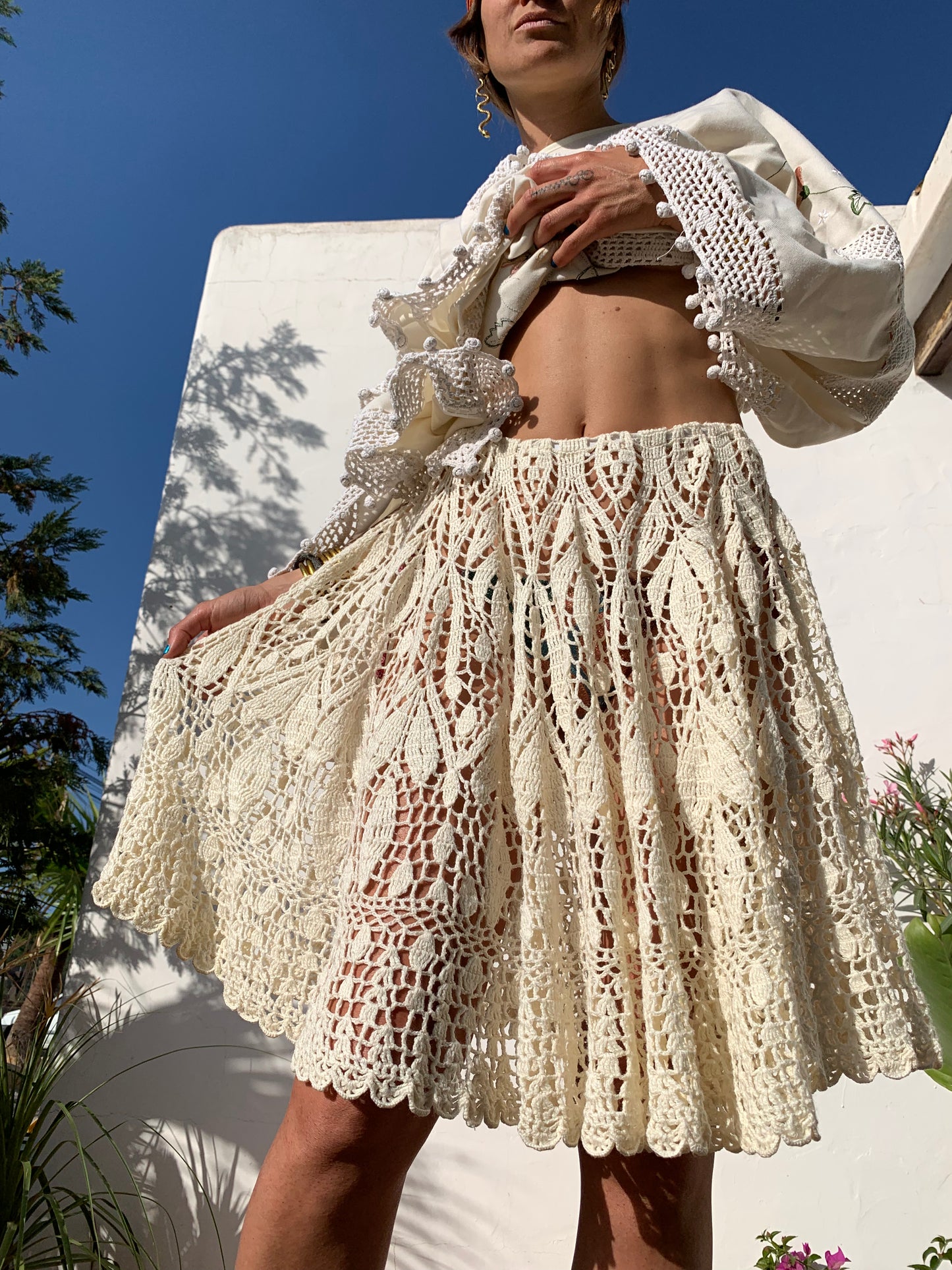 Antique Lace up-cycled skirt made in Ibiza by Vagabond Ibiza