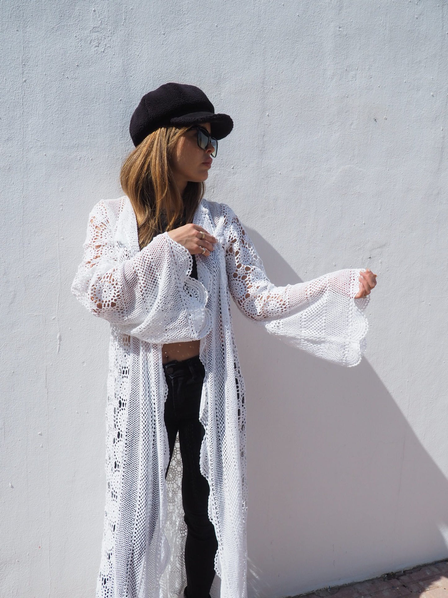 Vintage 1970’s French white crochet lace up-cycled jacket by Vagabond Ibiza