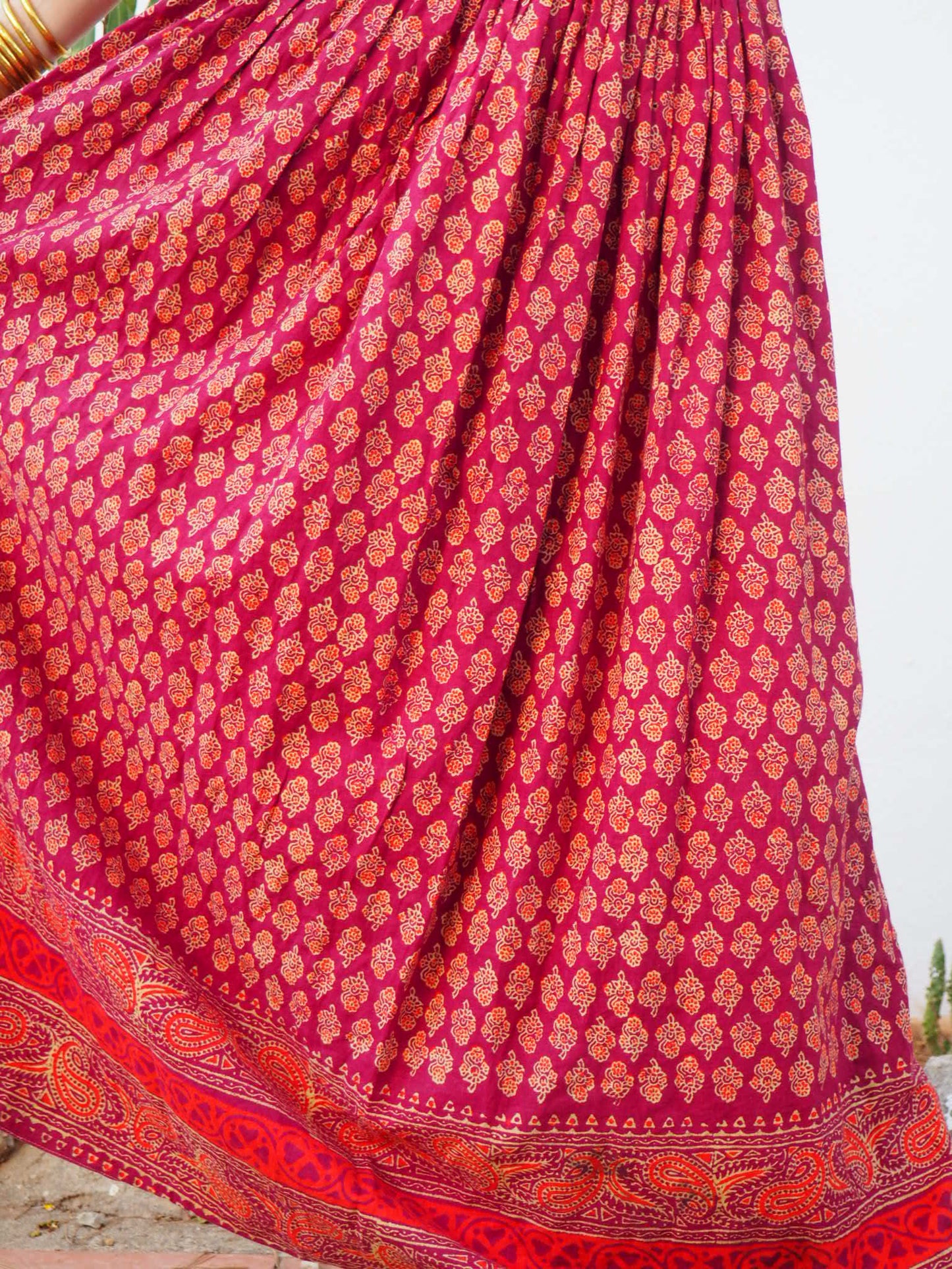 Vintage 1970’s Indian cotton block printed long burgundy skirt