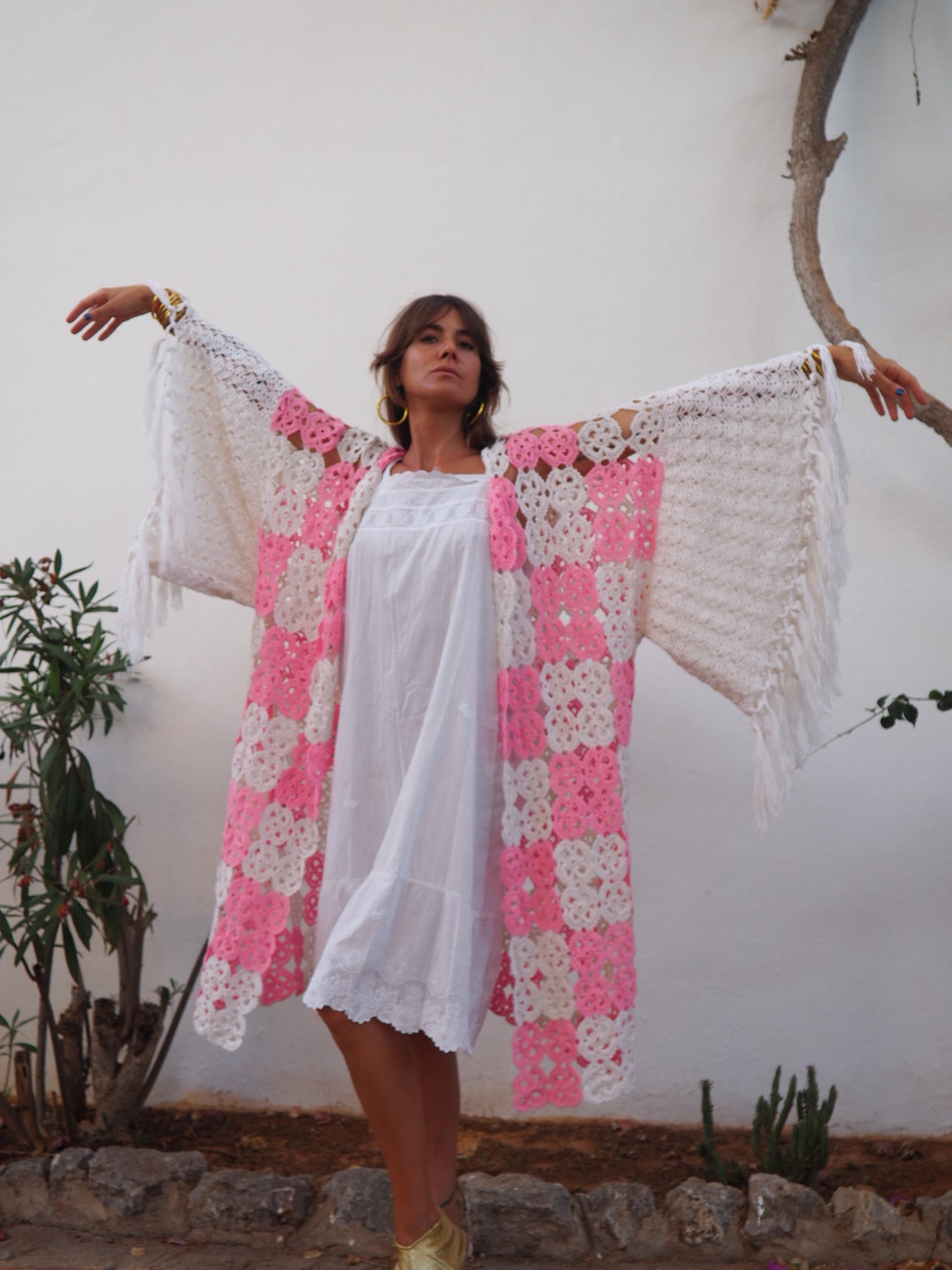 Amazing one of a kind up-cycled crochet kimono by Vagabond Ibiza
