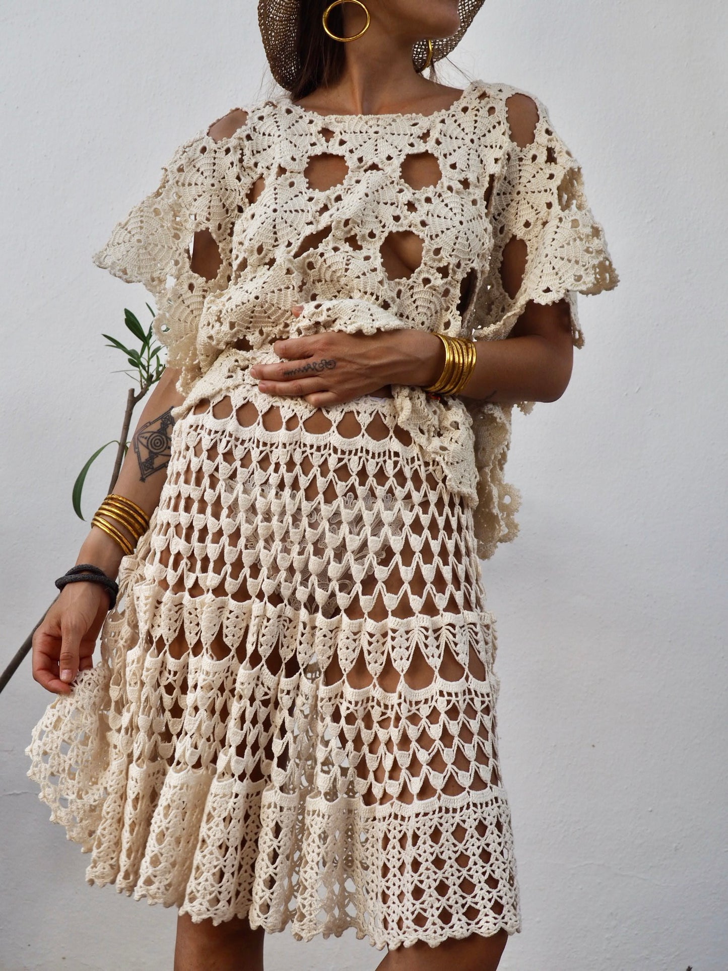 Amazing one off a kind cream vintage crochet lace skirt up-cycled by Vagabond Ibiza