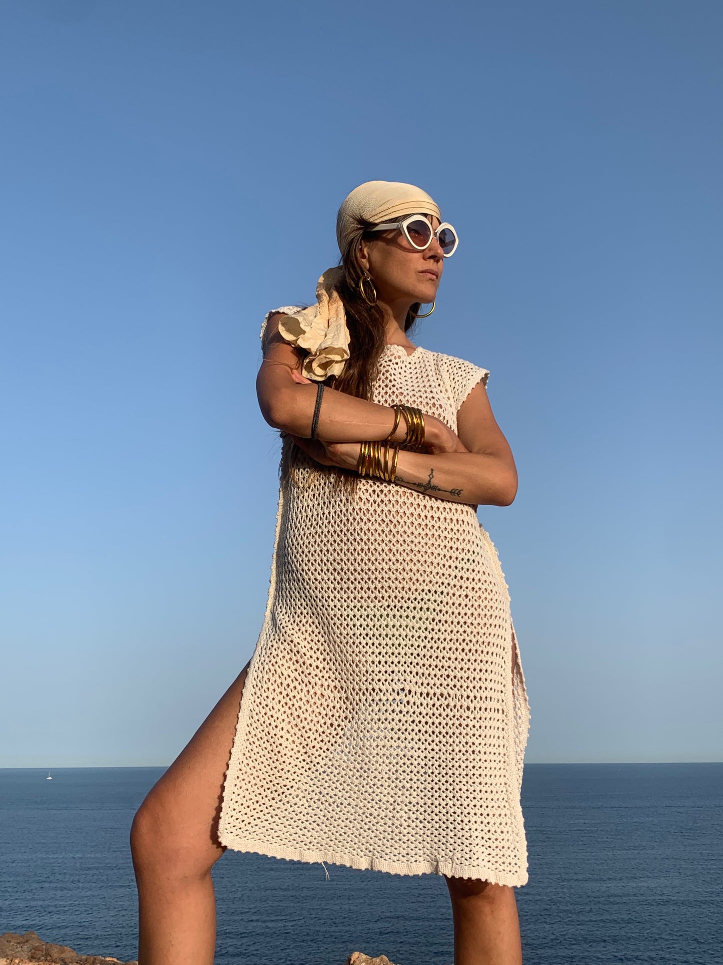 Vintage lace crochet textiles up-cycled dress by Vagabond Ibiza