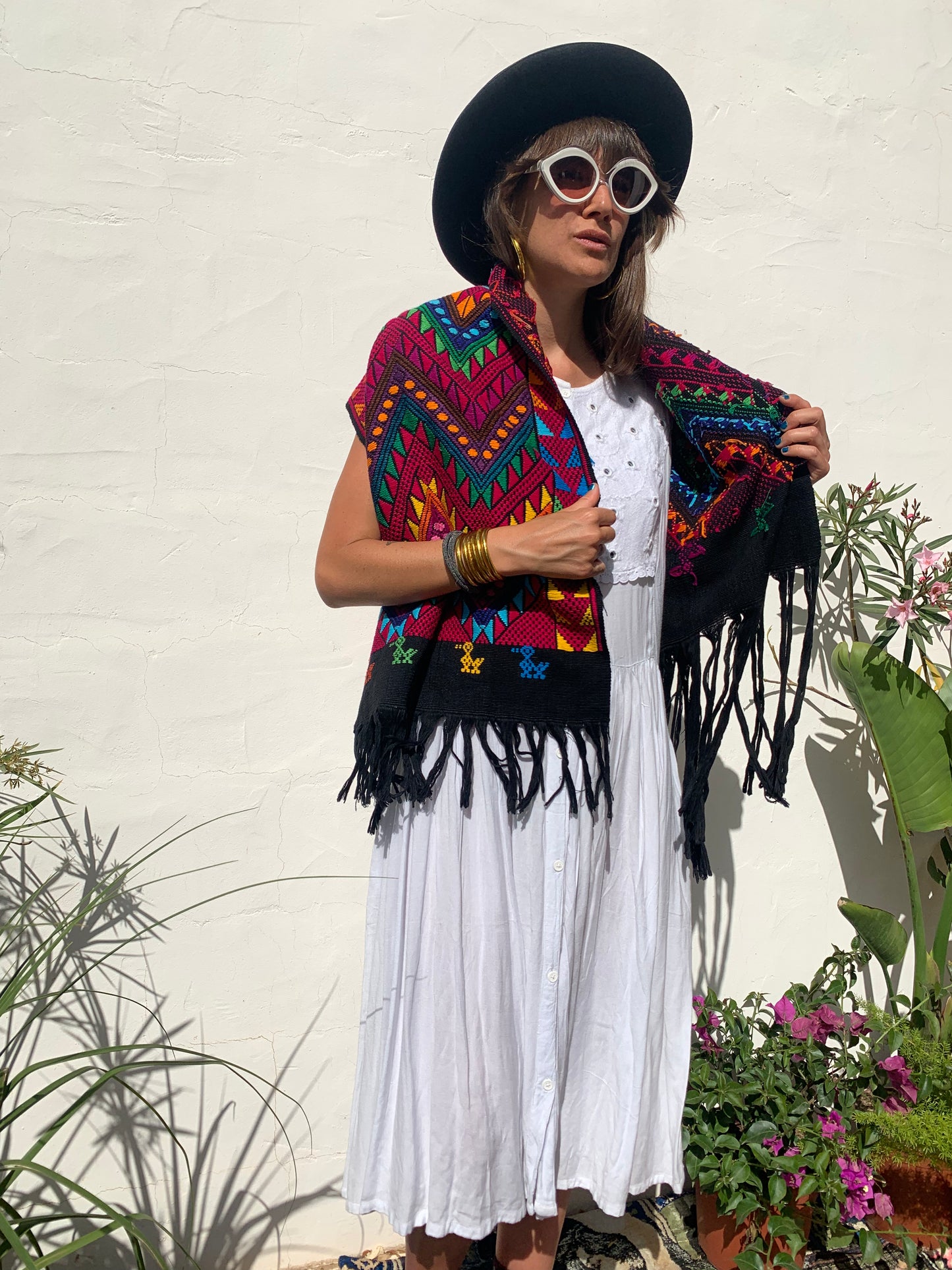 Vintage South American colourful woven shawl