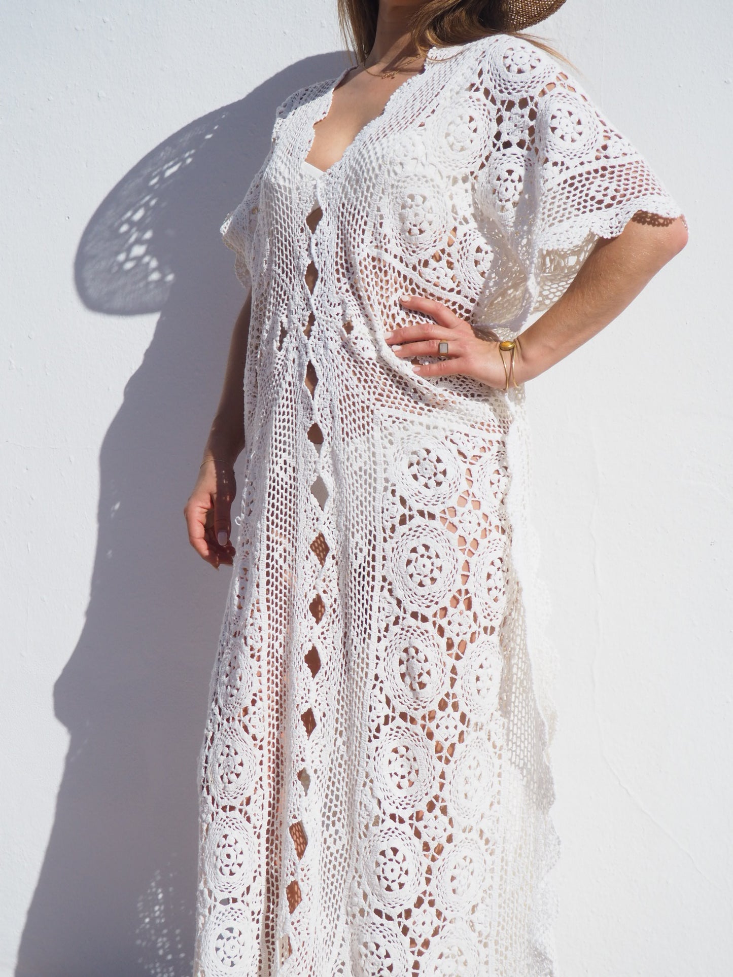 Very cool oversized beach dress hand made crochet up-cycled by Vagabond Ibiza.