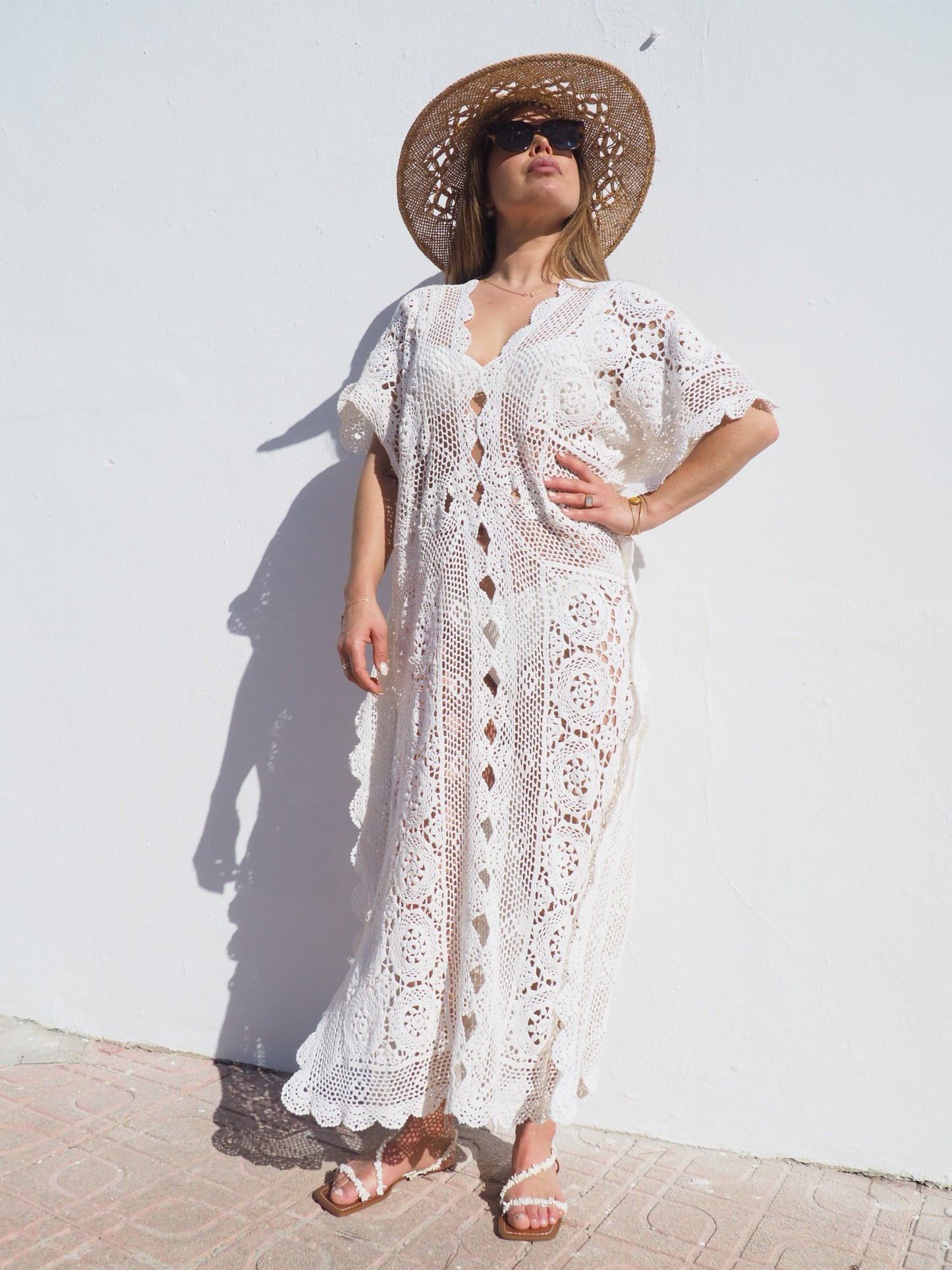Very cool oversized beach dress hand made crochet up-cycled by Vagabond Ibiza.