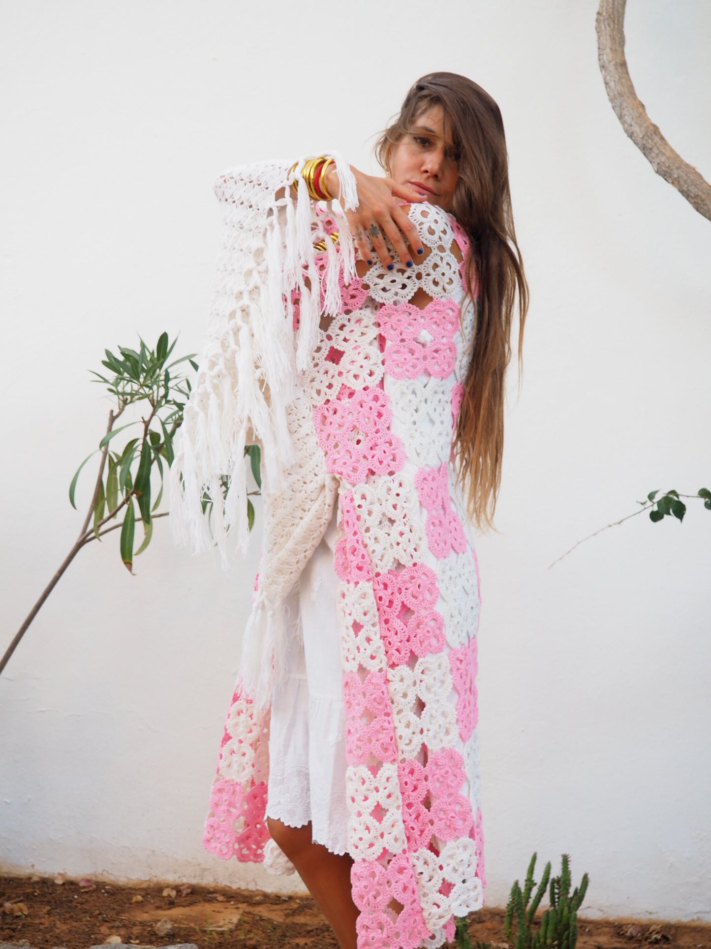 Amazing one of a kind up-cycled crochet kimono by Vagabond Ibiza