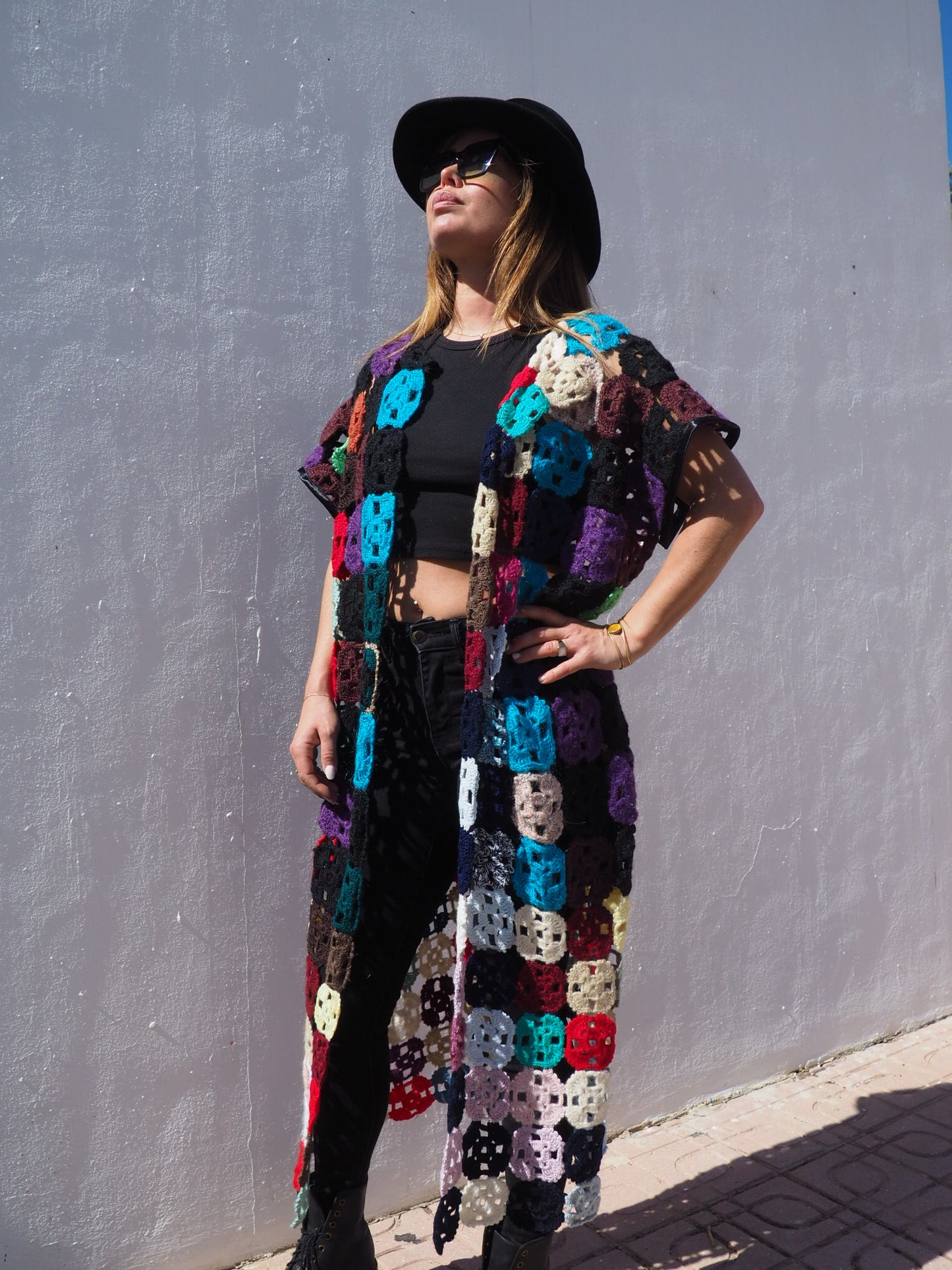 Vintage 1970’s handmade colourful crochet jacket up-cycled by Vagabond Ibiza