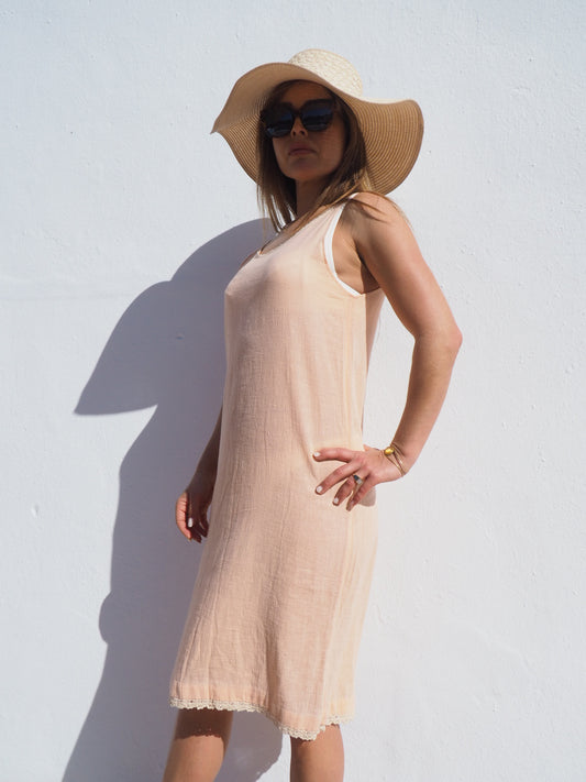 Vintage cotton slip dress in pale pink