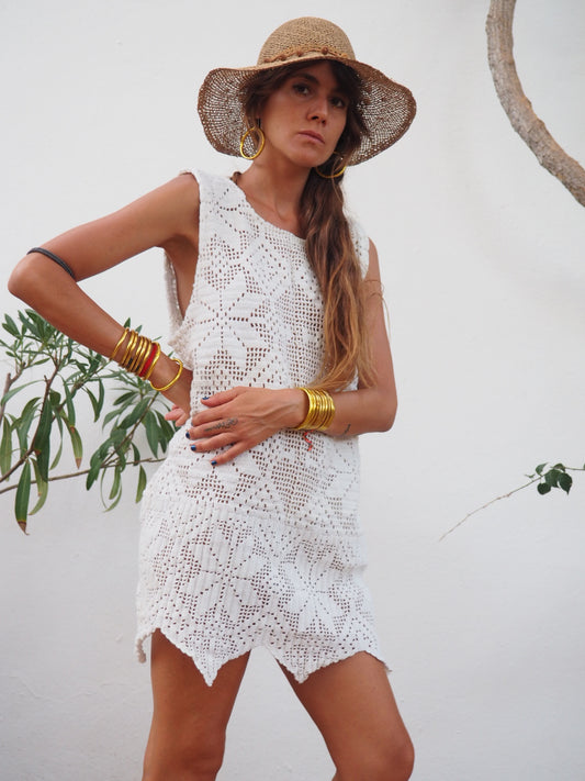 Amazing one off a kind white vintage crochet dress up-cycled by Vagabond Ibiza