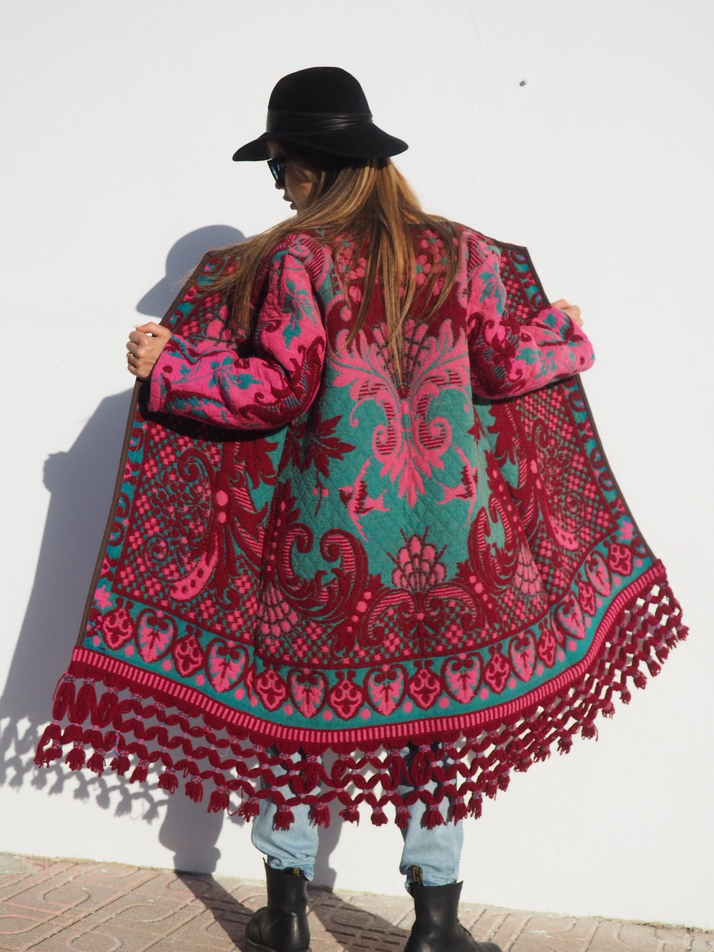 Amazing vintage woven tapestry jacket with insane oversize tassel trim up-cycled by Vagabond Ibiza