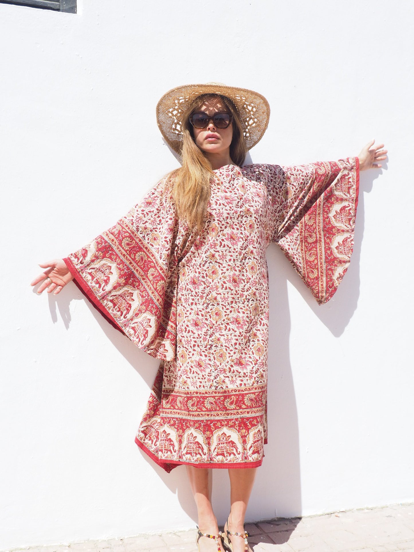 Vintage cotton block printed textiles boho dress up-cycled by Vagabond Ibiza