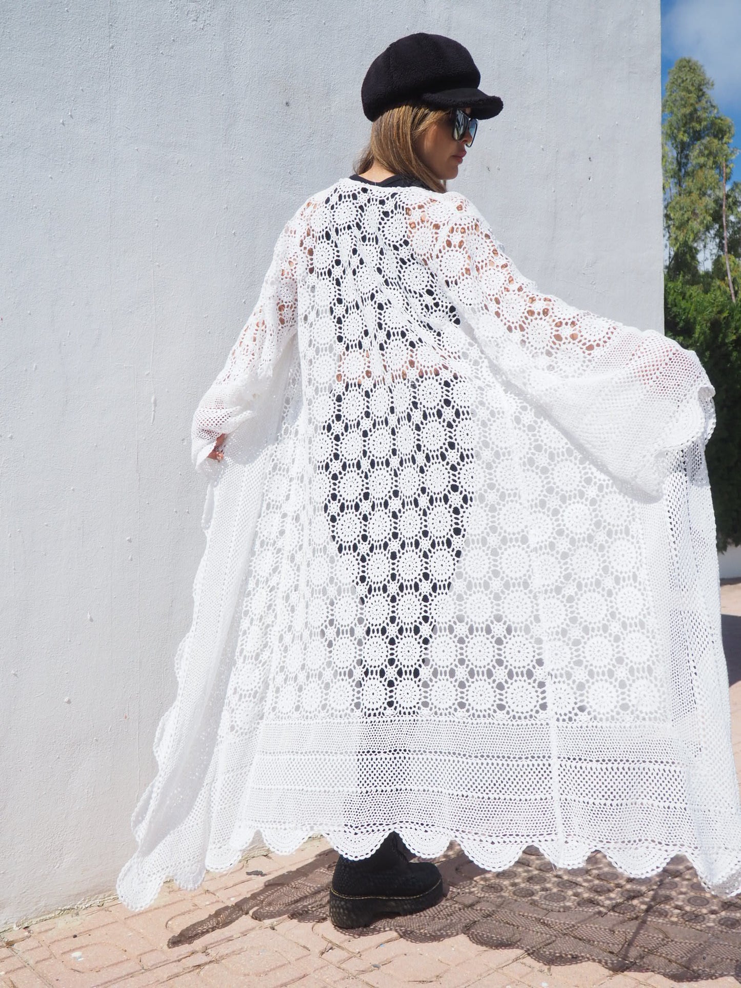 Vintage 1970’s French white crochet lace up-cycled jacket by Vagabond Ibiza