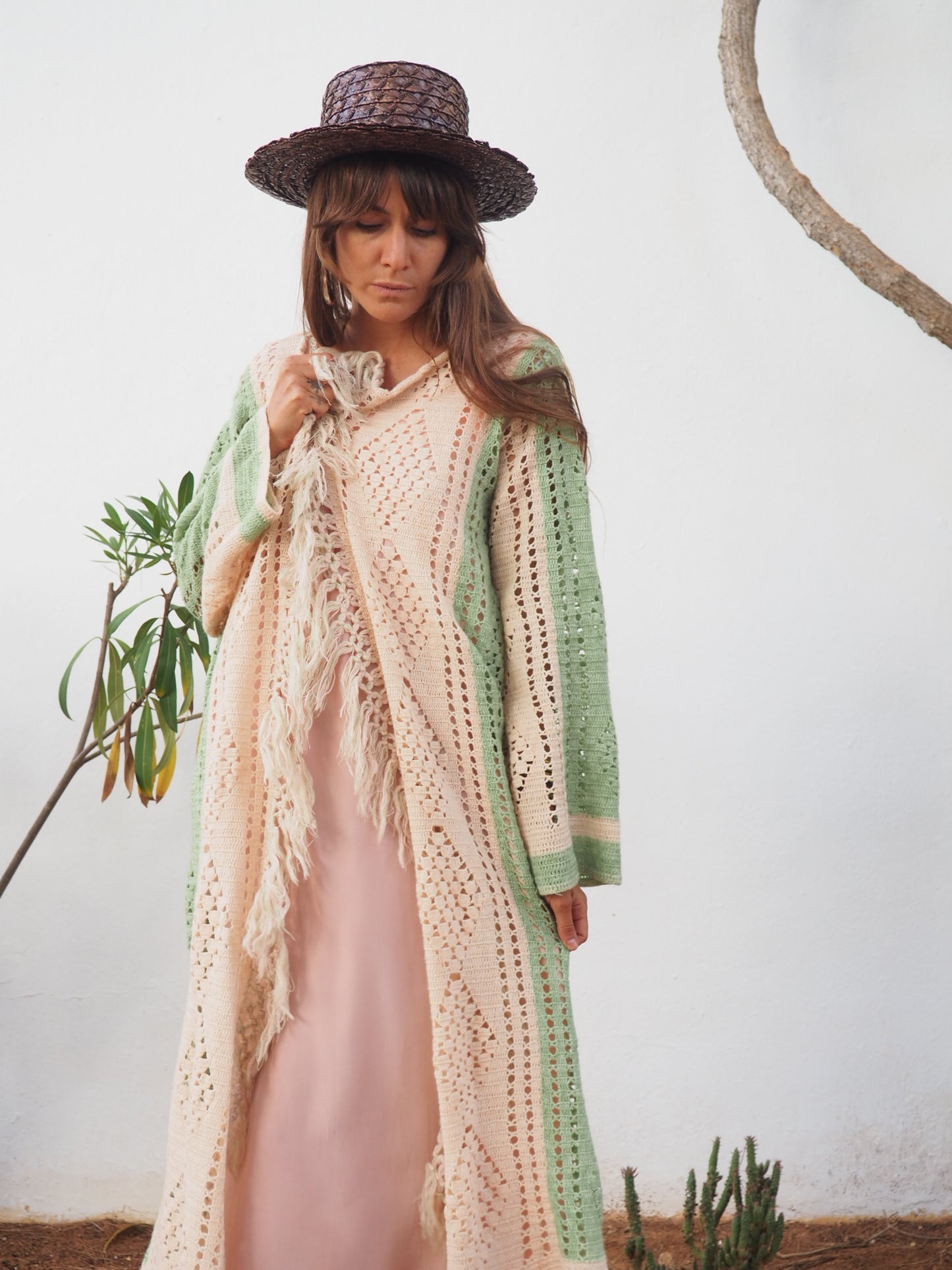 colourful waistcoat, Vintage Crochet Jacket, up cycled jacket , handmade jacket, striped jacket , vintage jacket, 1970s jacket , long waistcoat, slow fashion , sustainable fashion, vintage shop, ibiza vintage shop, ibiza style, bohemian jacket, boho jacket, colourful jacket, festival jacket, hippie style, 70s clothing, original vintage, recycled fashion brand, sustainable fashion brand, slow fashion brand, rainbow fashion, knitted jacket, woven jacket, winter jacket, crochet jumper, vintage fashion, 