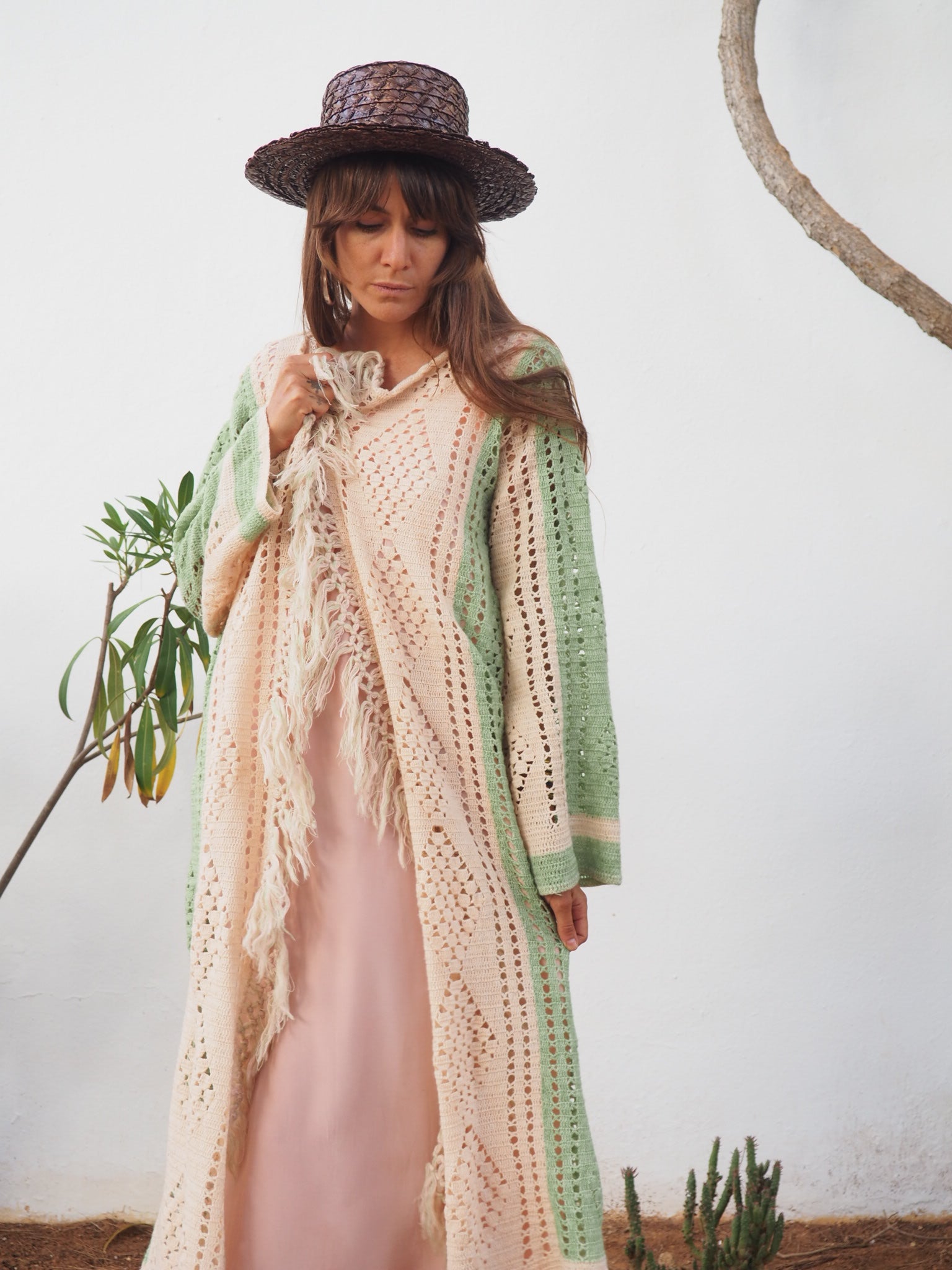 colourful waistcoat, Vintage Crochet Jacket, up cycled jacket , handmade jacket, striped jacket , vintage jacket, 1970s jacket , long waistcoat, slow fashion , sustainable fashion, vintage shop, ibiza vintage shop, ibiza style, bohemian jacket, boho jacket, colourful jacket, festival jacket, hippie style, 70s clothing, original vintage, recycled fashion brand, sustainable fashion brand, slow fashion brand, rainbow fashion, knitted jacket, woven jacket, winter jacket, crochet jumper, vintage fashion, 