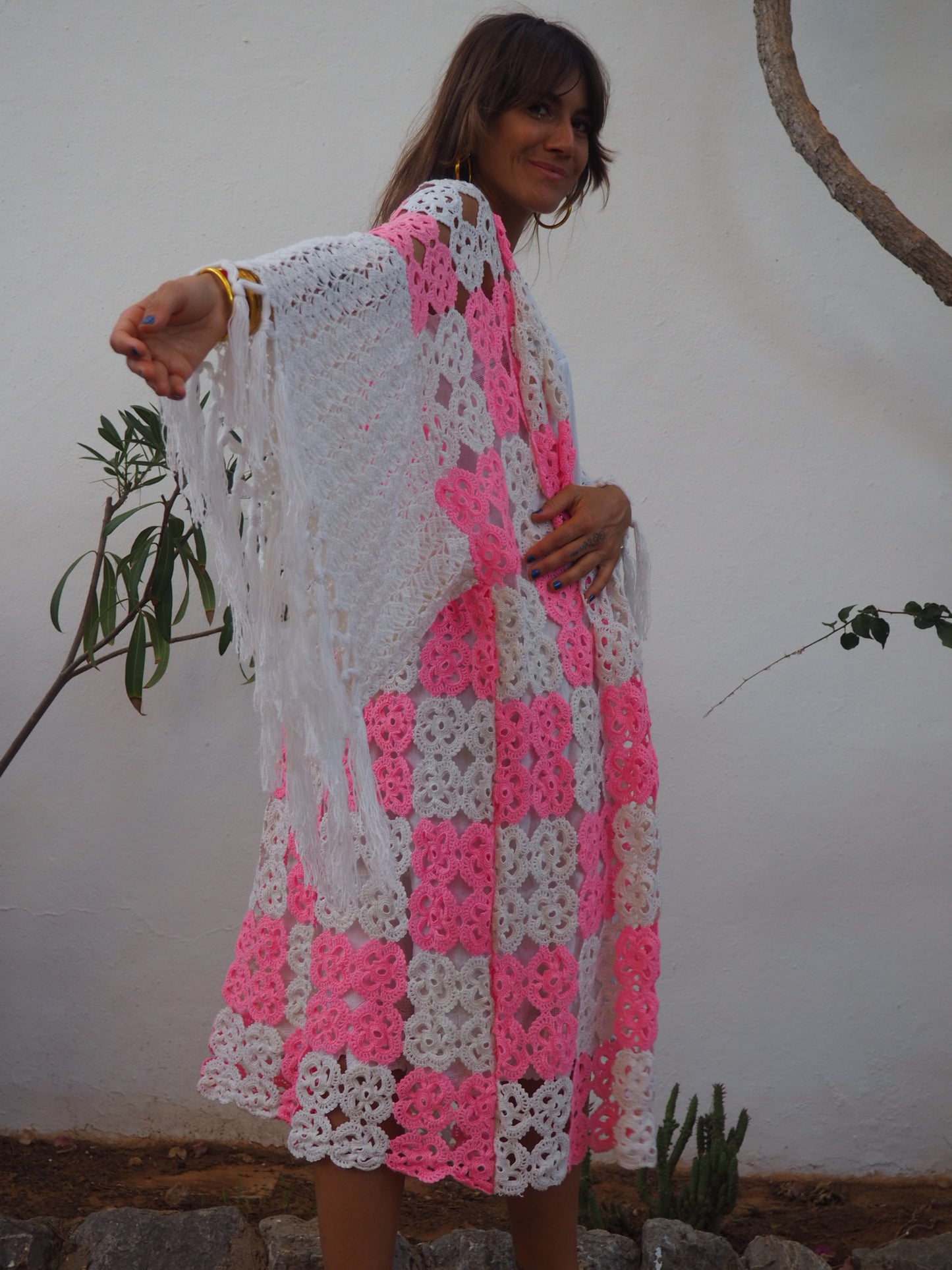 Amazing one of a kind up-cycled crochet kimono by Vagabond Ibiza
