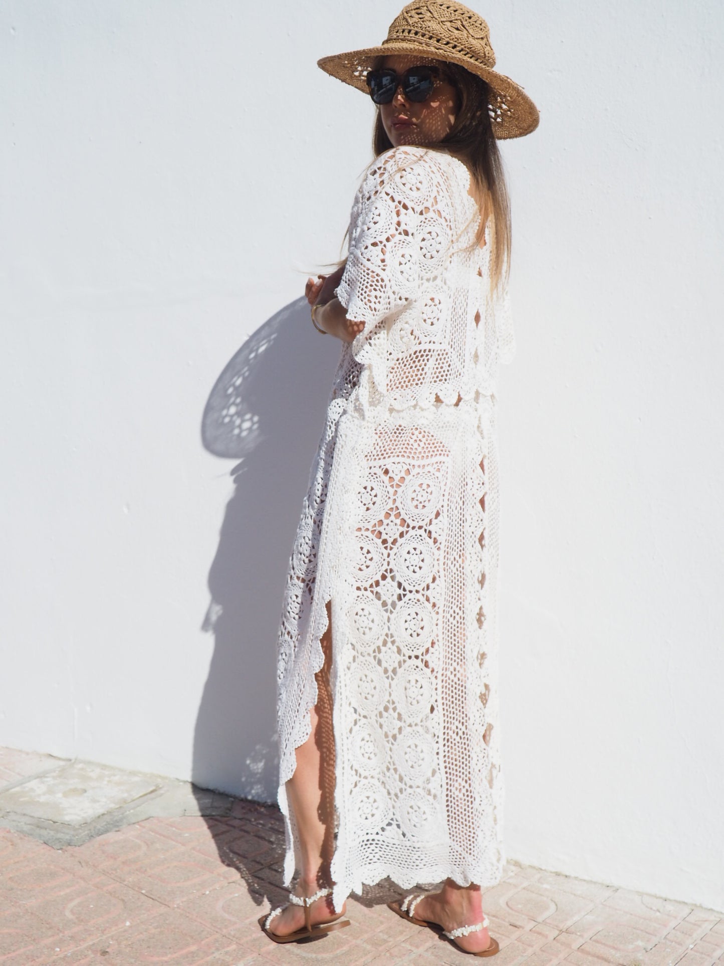 Very cool oversized beach dress hand made crochet up-cycled by Vagabond Ibiza.